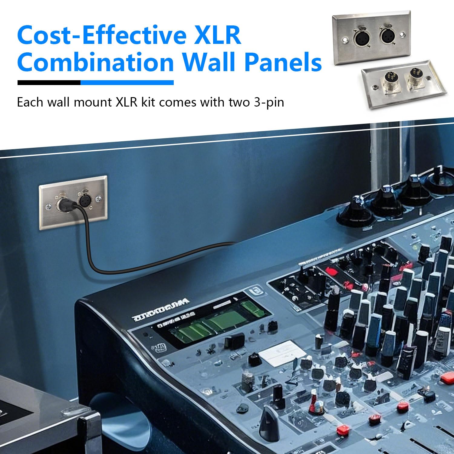 Zhupoub Dual Xlr Female Wall Plates (2 Pack)   Stainless Steel, Xlr Female Connectors, Compatible With Microphone, Mixer, Speake