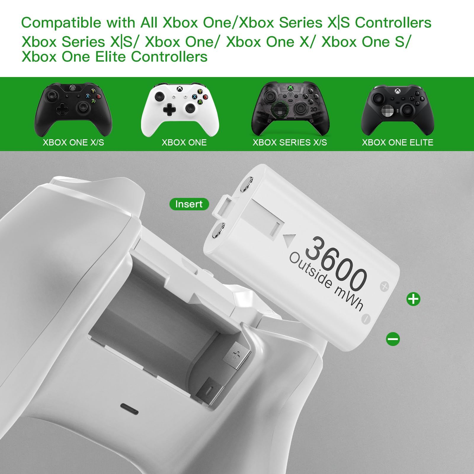 Kekucull 4 Pack Rechargeable Batteries For Xbox Controller,Charger Dock With 4 X 3600Mwh Nimh Battery For Xbox One/Xbox Series X