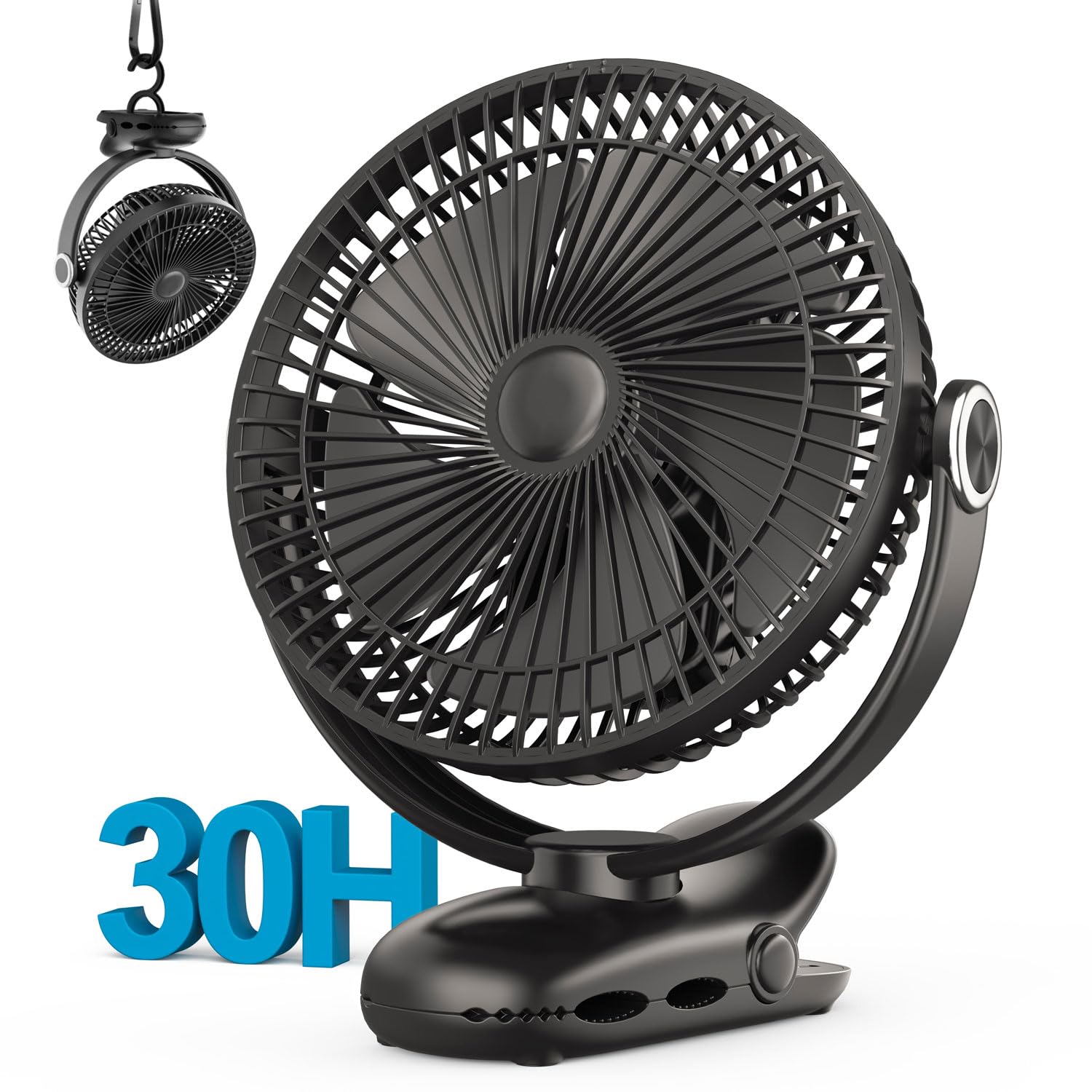 10000Mah 30Hrs Rechargeable Fan Portable, 8 Inch Clip On Fan, Battery Operated Fan, Golf Cart Fan, 4 Speeds, Sturdy Clamp, Quiet