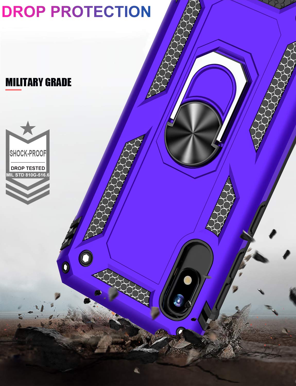 IKAZZ Samsung Galaxy A10e Military Grade Shockproof Phone Case with Magnetic Kickstand Purple