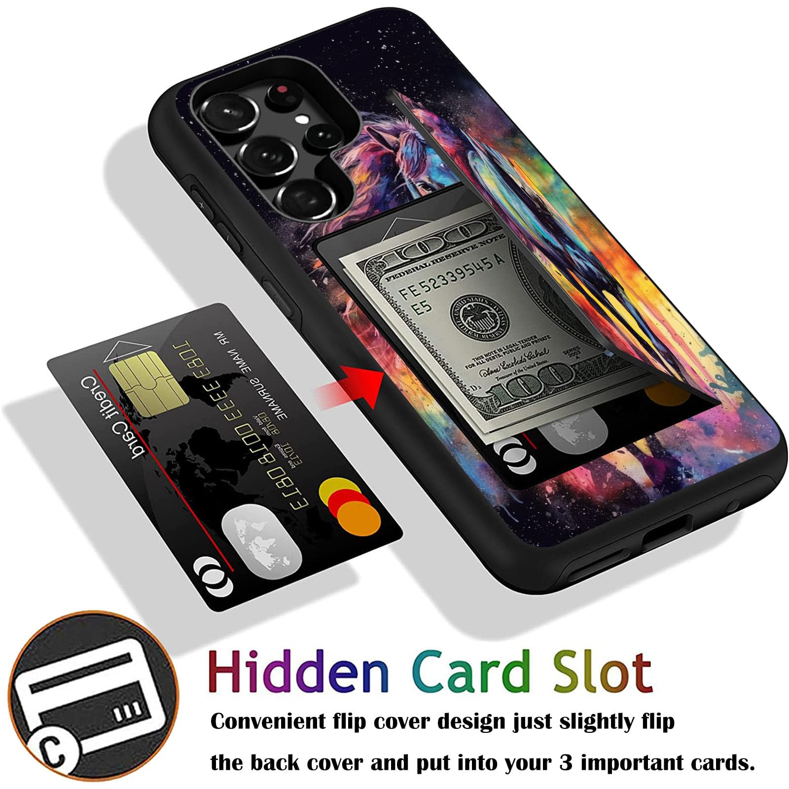 Fgdrfgrw Designed For Galaxy S24 Ultra Card Holder Credit Card Wallets Case,Dual Layer Hybrid Shockproof Drop Protection With Ki