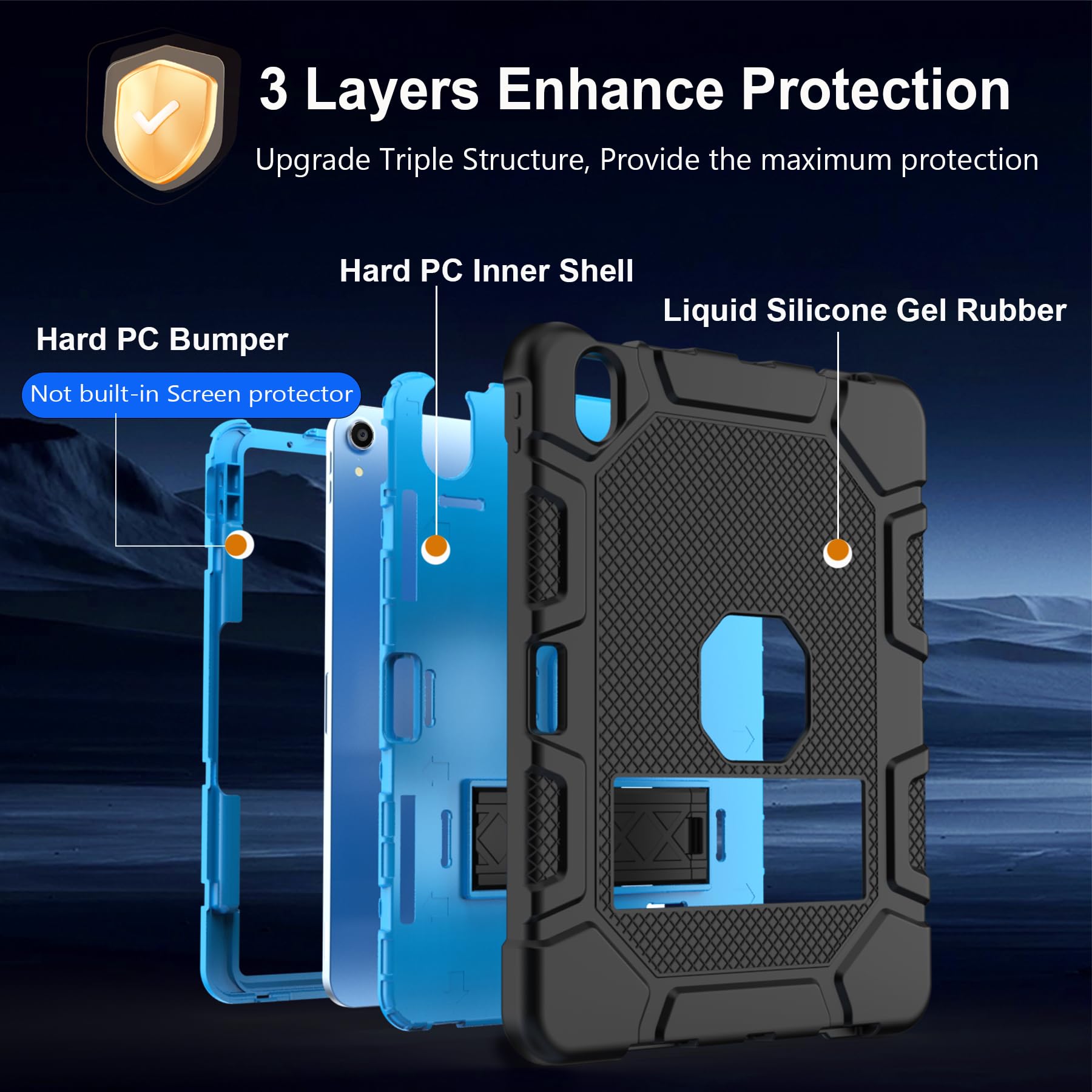 Rantice Case For Ipad Air 11 Inch M2 (2024) / Ipad Air 5Th / 4Th Gen 10.9 Inch, Hybrid Shockproof Rugged Drop Protective Case Wi