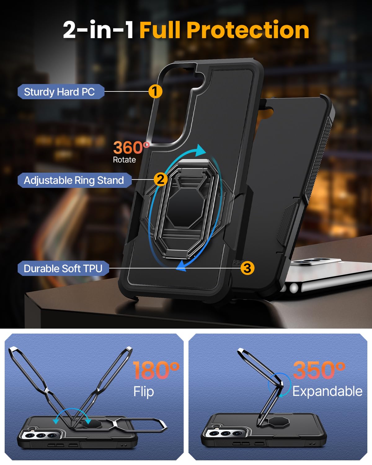 Shields Up For Samsung Galaxy S22 Case With Stand (Two-Way Stand), Galaxy S22 Phone Case With Double Ring Holder, Heavy Duty Sho
