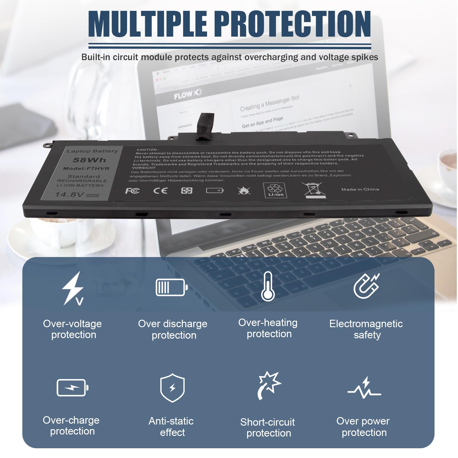 Futurebatt F7Hvr Notebook Battery 14.8V 58Wh Replaceable For Dell Inspiron 15 7537 Dell Insprion 17 7737 Series