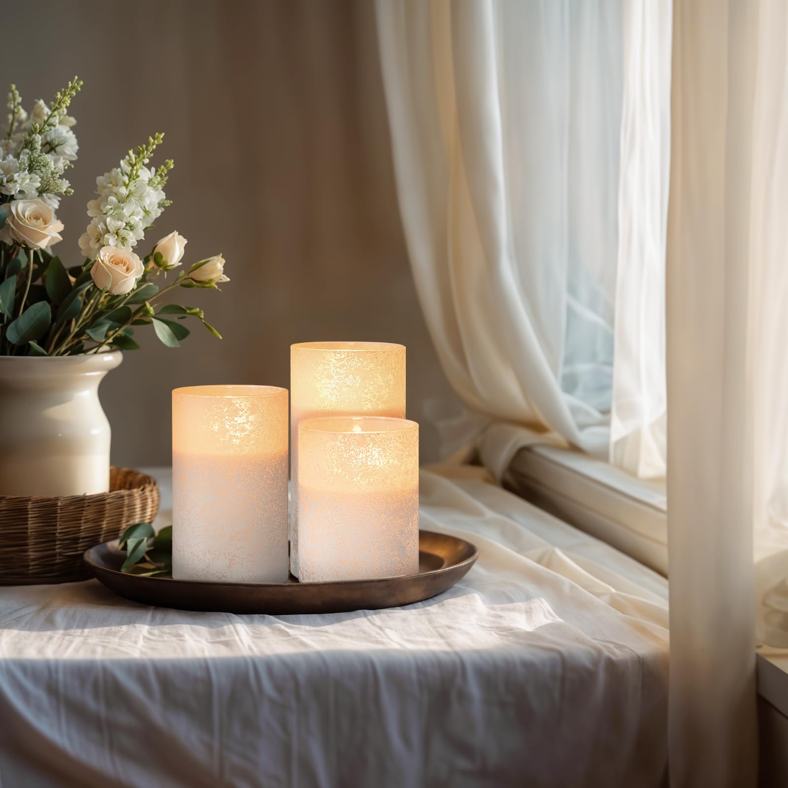 Mingfuxin Flameless Candles, Battery Operated Candles, 2024 Led Indoor Glass Flameless Candle With Remote & Timer For Bedroom, B