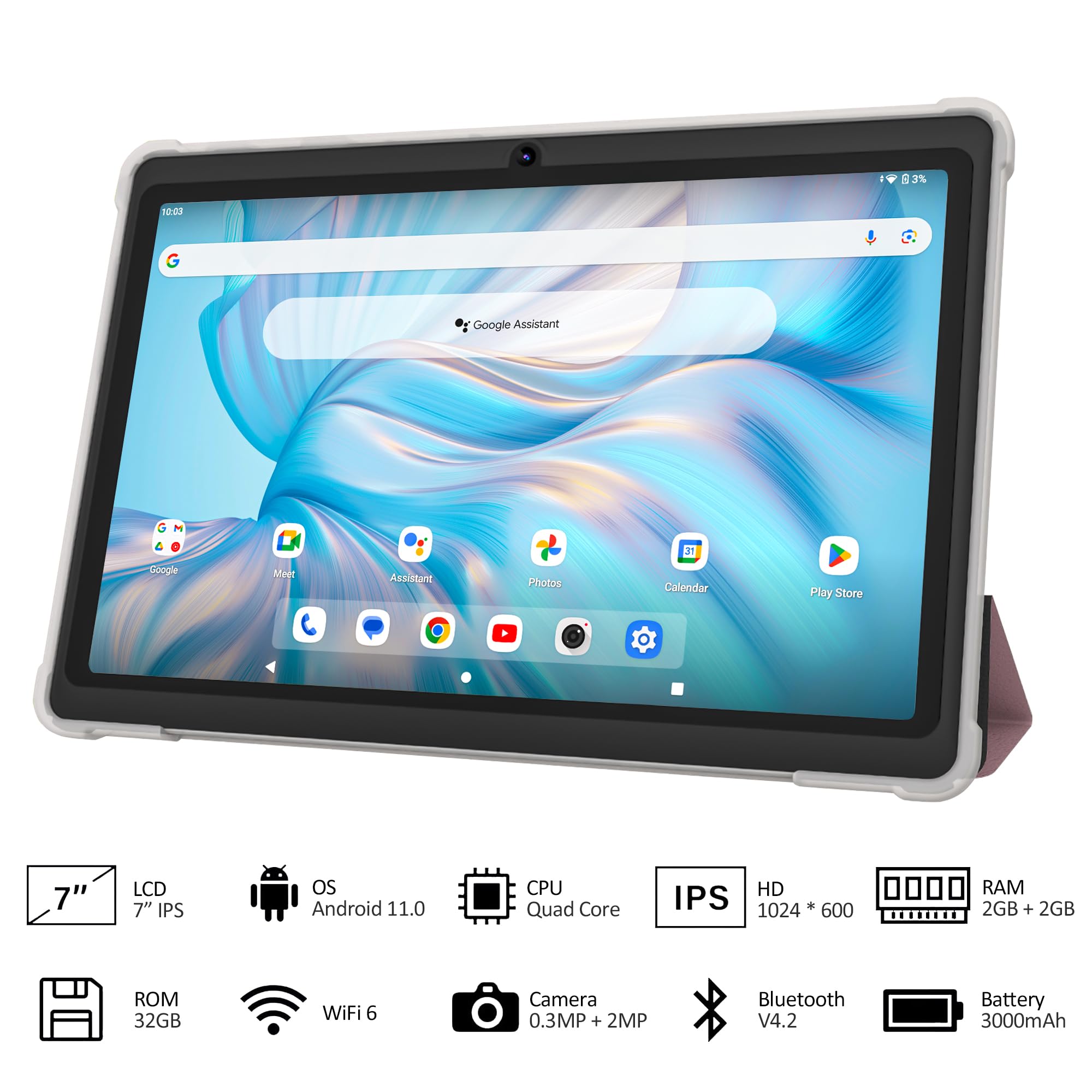 Volentex 7 Inch Tablet, Quad Core Android Os, 32Gb Rom, Wifi 6, Bluetooth, Dual Camera, Usb C Tablet Pc, 7'' Touch Screen Ips Fu