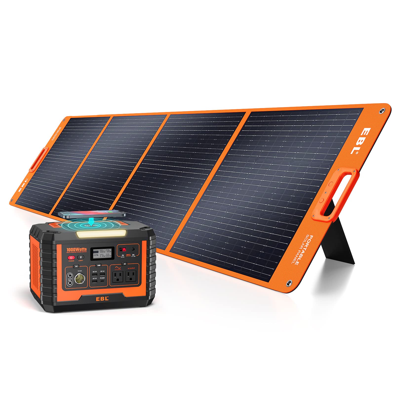 EBL 1000W Solar Generator with 200W Portable Solar Panel, Power Station 1000W, Backup Battery Pack - Solar Kit for RV/Van Campin