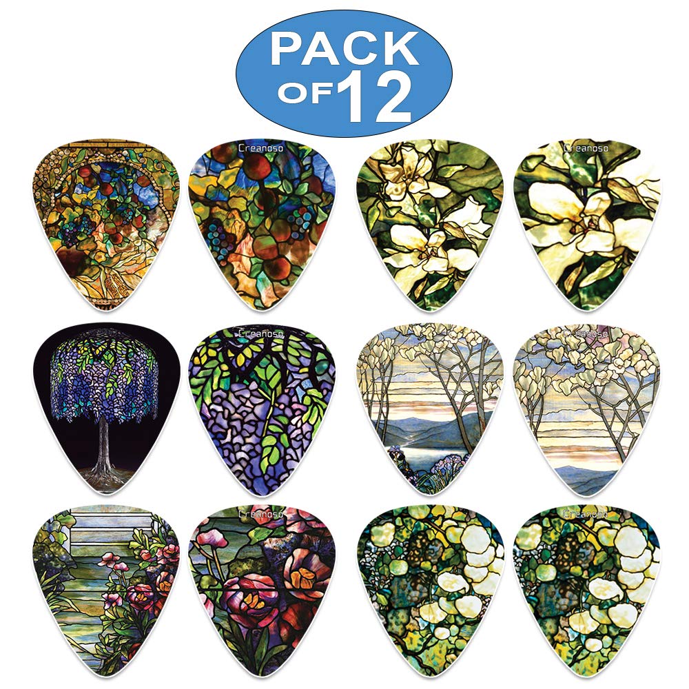 Creanoso Tiffany Stained Glass Famous Art Guitar Picks (12 Packs)  Cool Guitar Picks For Men Women   Stocking Stuffers Mom Dad B
