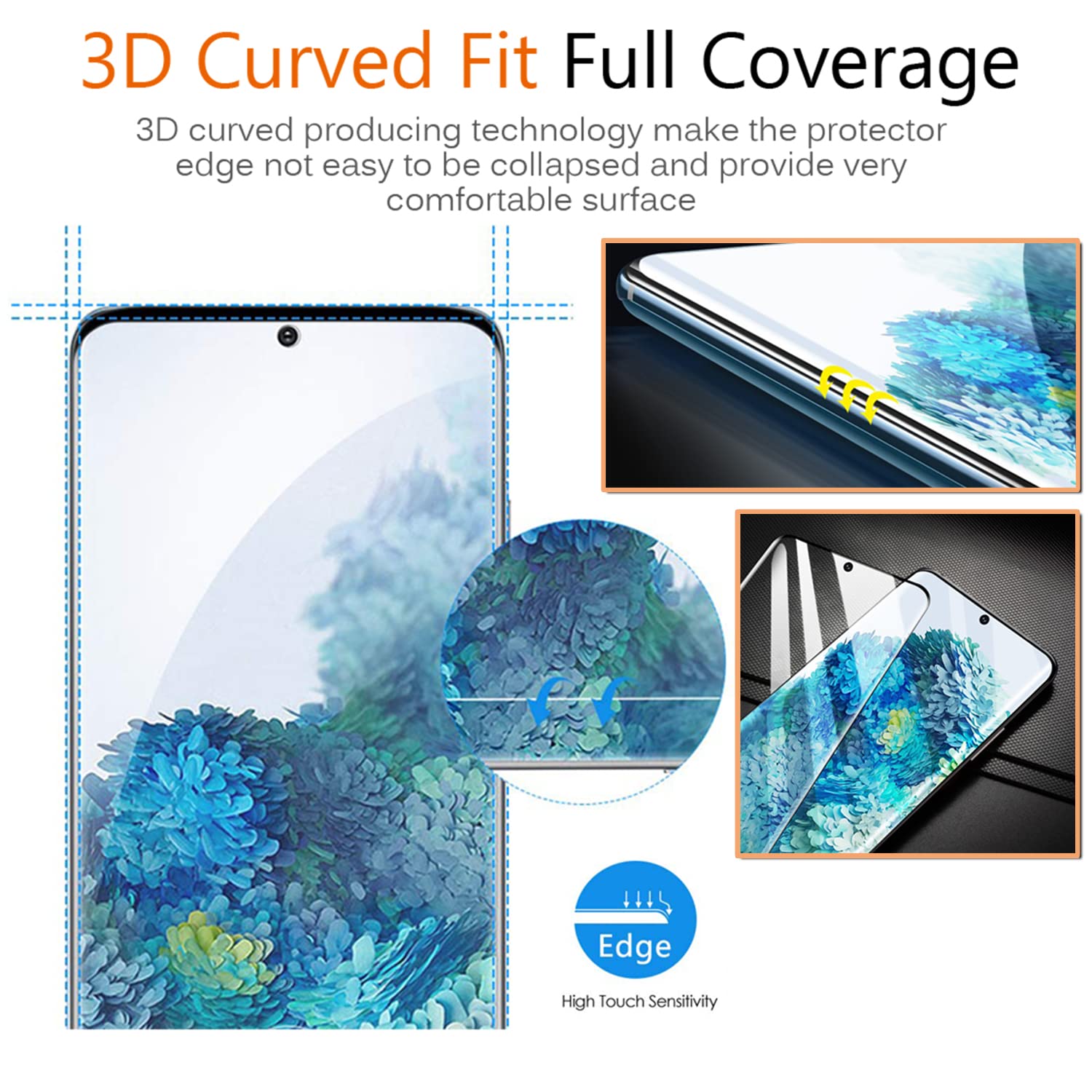 Samsung Galaxy S20 Tempered Glass Screen Protector With Camera Lens Protector [3D Curved Cover] [Fingerprint Compatible] Clear F