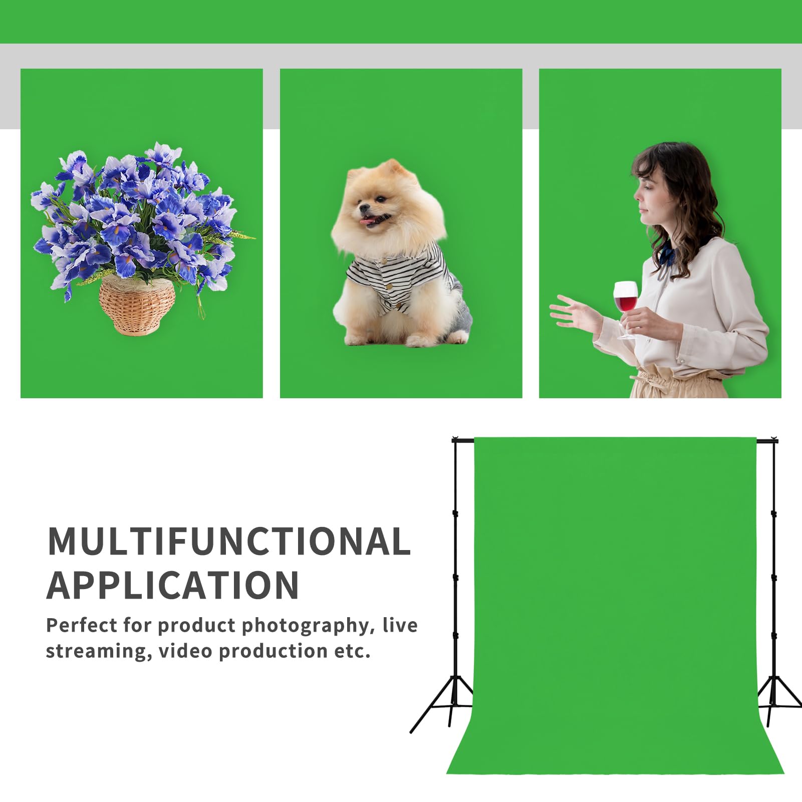 Easy Going 6X9 Ft Green Backdrop, Solid Background For Photo Studio, Non Gloss Collapsible High Density Screen For Video Photogr