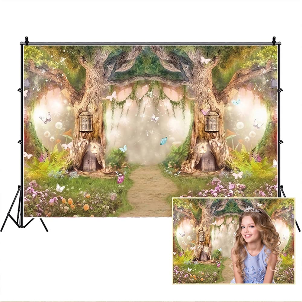 Leowefowa 7X5Ft Polyester Spring Backdrop Fairy Enchanted Garden Fairytale Forest Jungle Photo Background For Party Photoshoot B