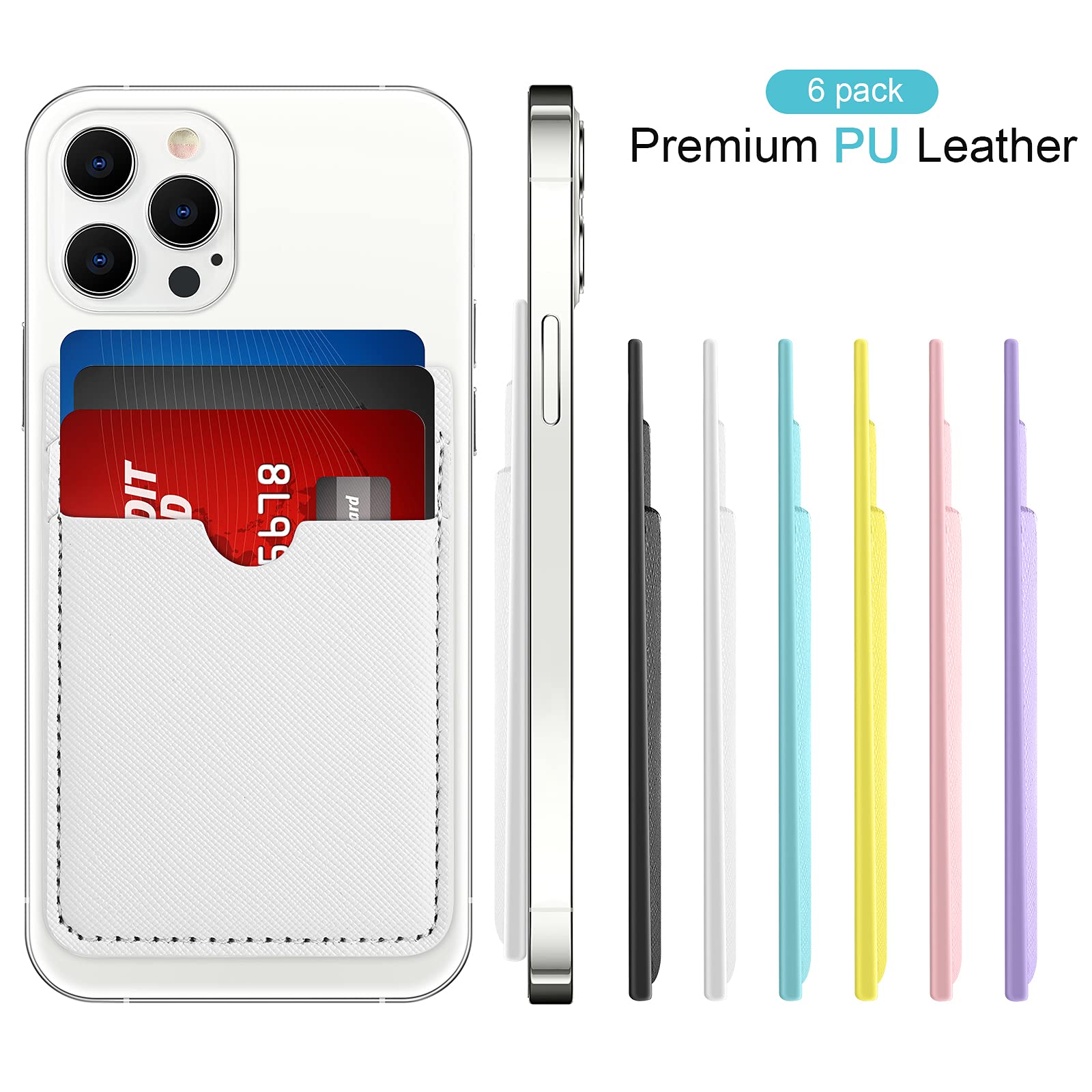 Weewooday 6 Piece Pu Leather Phone Card Pocket Holder, Id Credit Card Wallet Case, Compatible With Most Smartphones (Elegant Col
