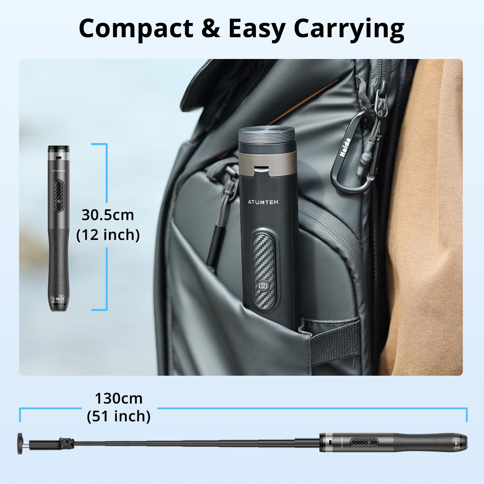 Atumtek 51'' Selfie Stick Tripod, All In One Extendable Phone Tripod Stand With Bluetooth Remote 360 Rotation For Iphone And And