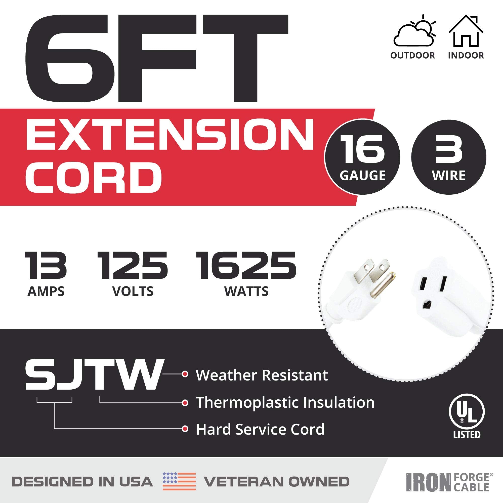 Iron Forge Cable 6 Ft White Extension Cord   16/3 Durable Electrical Cable
