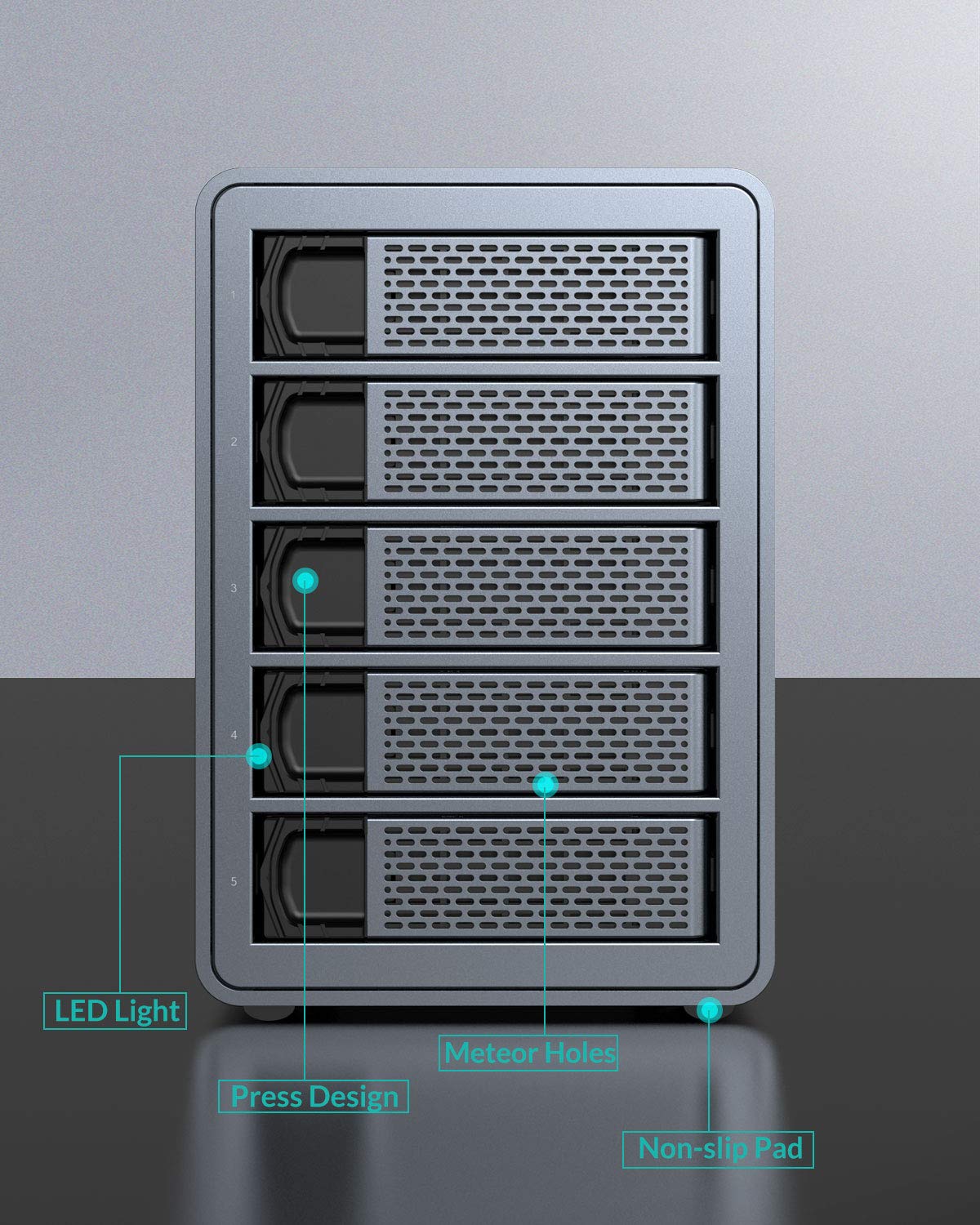 Yottamaster 10Gbps 5 Bay Usb C Hard Drive Enclosure Daisy Chain, 150W Aluminum 3.5'' Hdd Enclosure For 3.5 & 2.5 Inch Sata Hdd/S