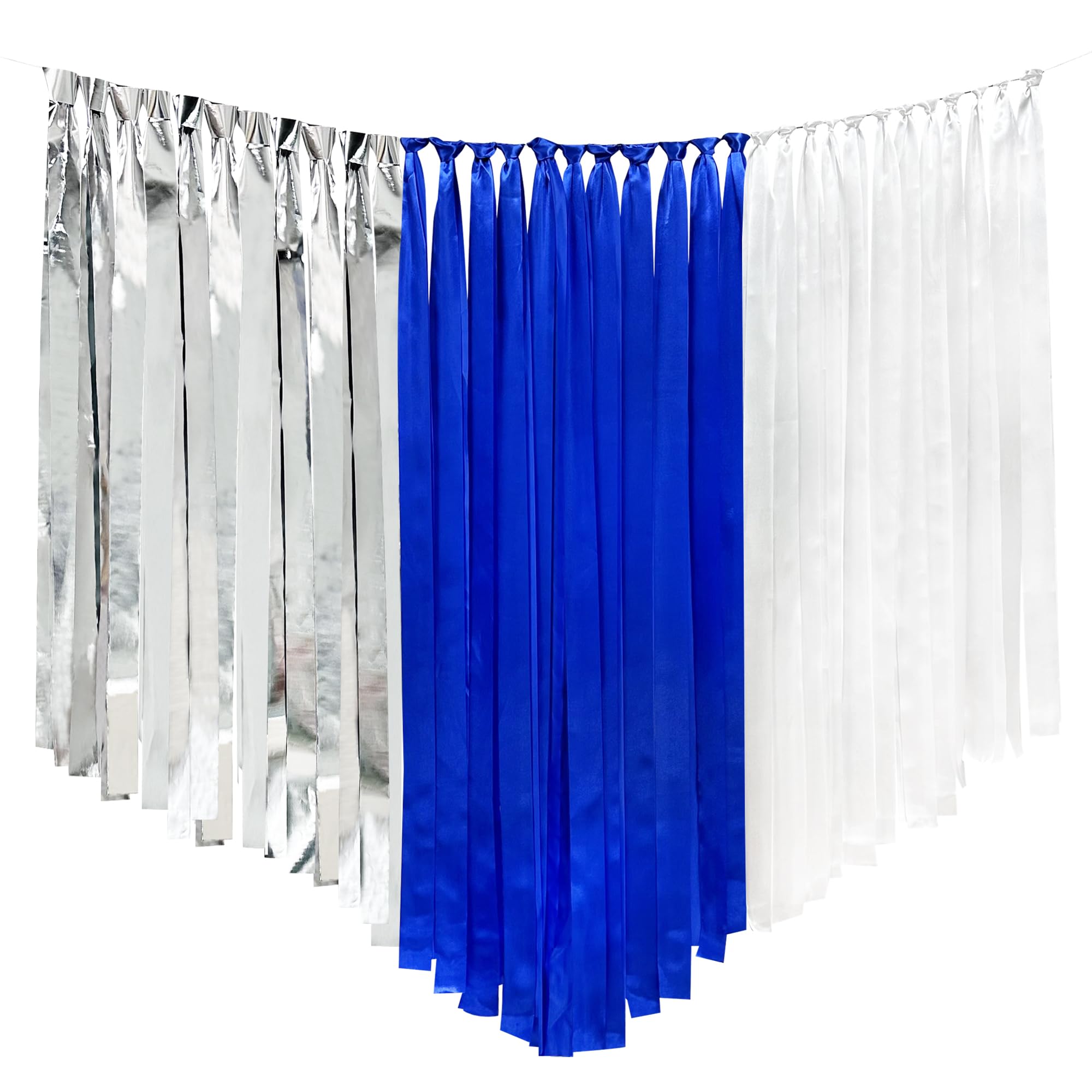 Navy Blue Silver White Party Decorations Streamer Backdrop 197 Ft  1.97'' Wide Satin Ribbon Fringe Hanging Garland For Birthday