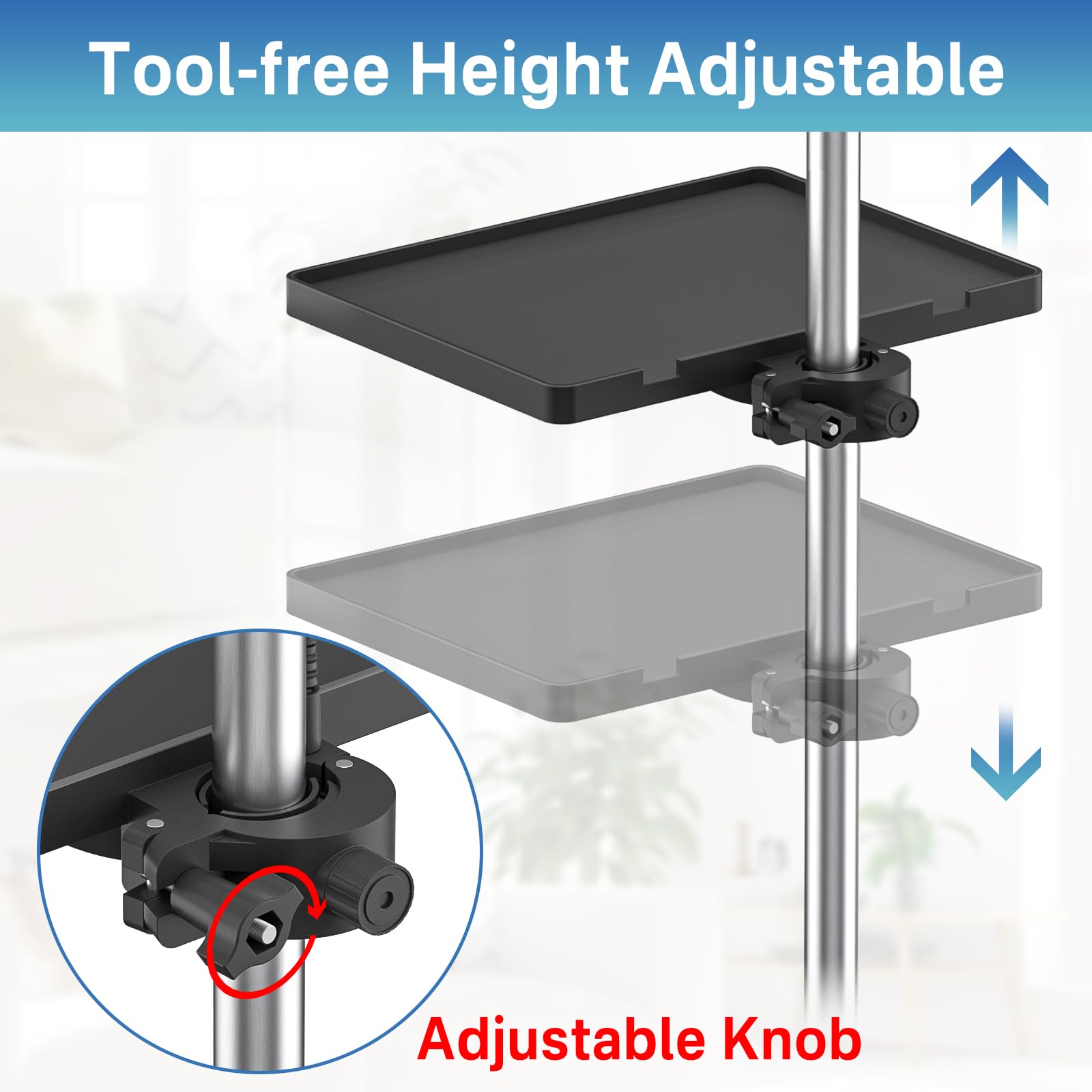 Universal Microphone Stand Tray With Phone Holder, Adjustable Mic Stand Tray Shelf Clamp On Utility Shelf   8.7'' X 6.5'' Music