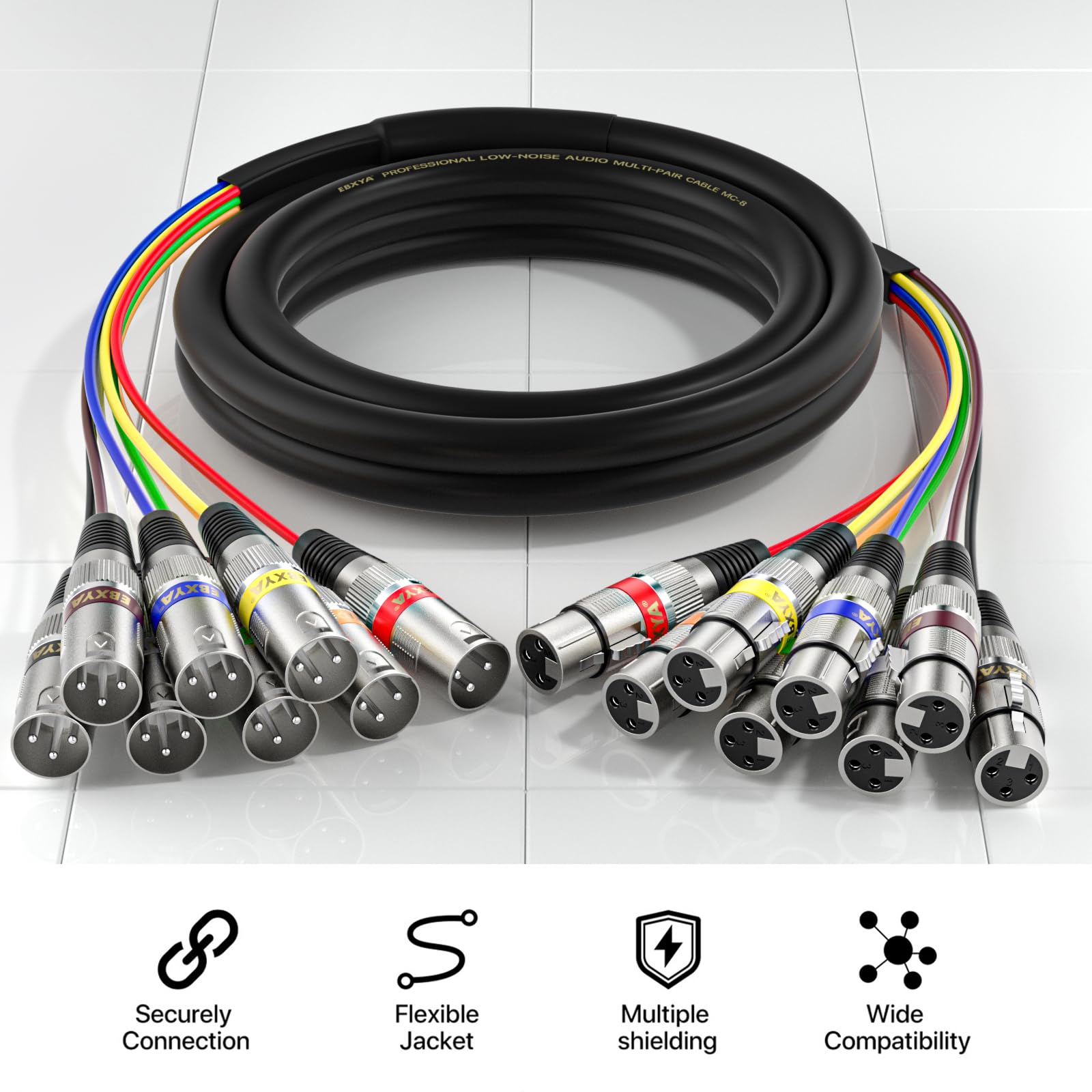 Ebxya 8 Channel Xlr Snake Cables 15 Ft   Xlr Male To Female Snake Cable For Live, Recording, Studios