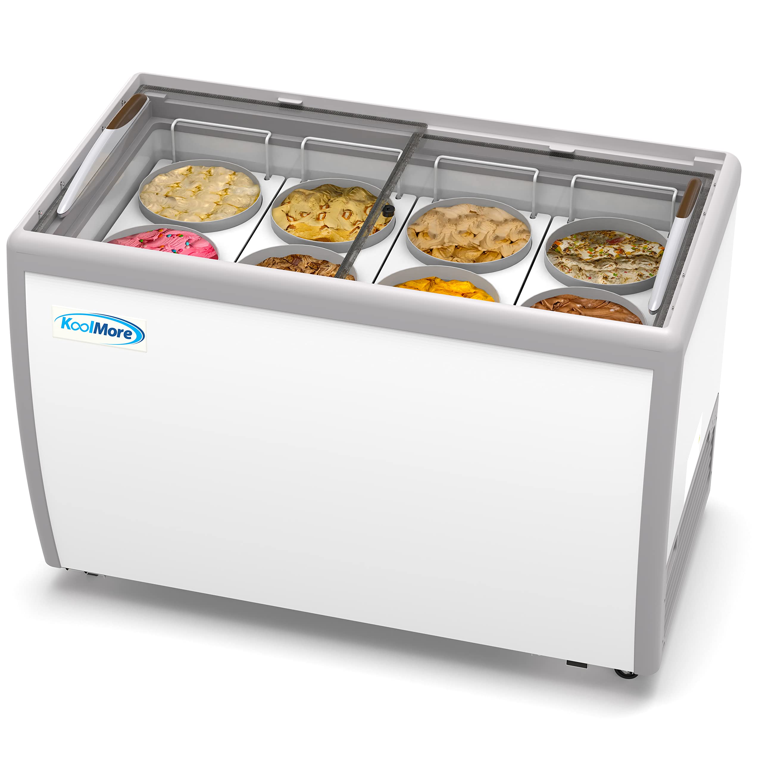 Koolmore 49 inch Commercial Ice Cream Dipping Cabinet Display Case, 8 Large Displayed Tubs, 6 Storing Tube, Sliding Glass Door,
