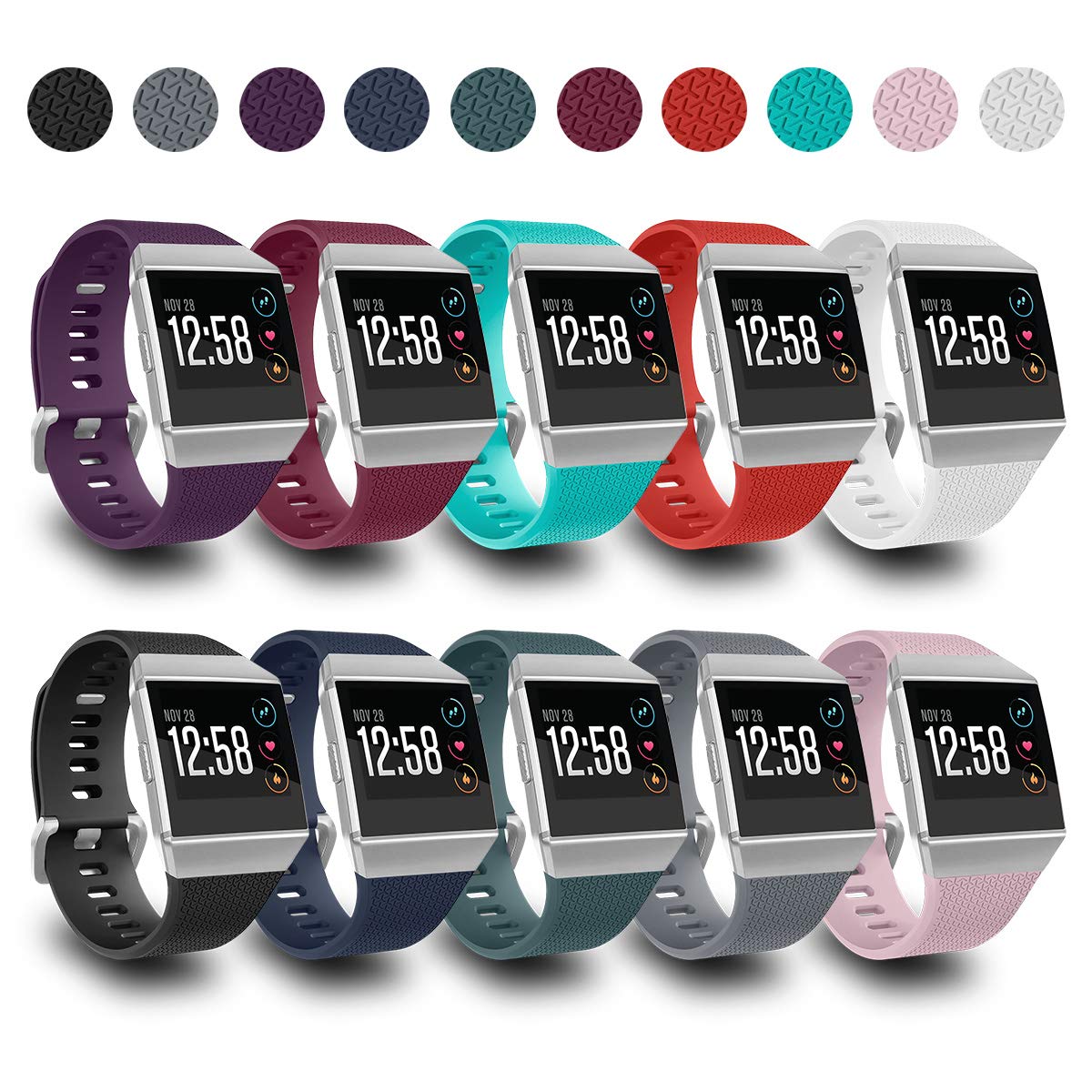 Aiunit Compatible With Fit Bit Ionic Bands For Men Women Small With Silver Buckle, Replacement Strap Sport Accessory Wristband B