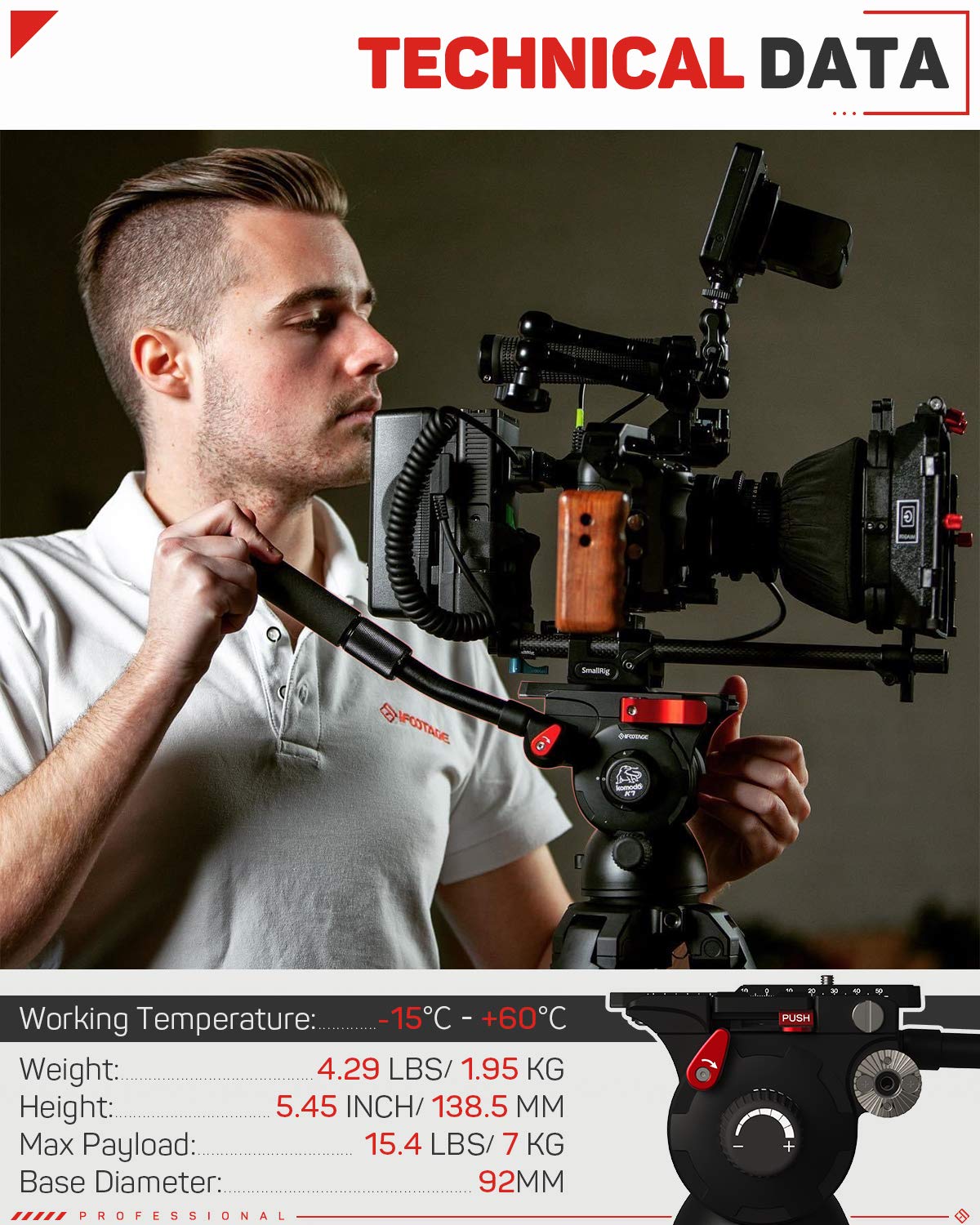 Ifootage Video Camera Tripod Fluid Drag Pan Head With 1/4'' And 3/8'' Screws Sliding Quick Release Plate For Canon Nikon Sony Ds