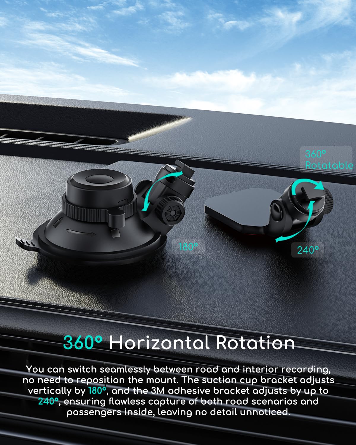 Cooau Car Dash Cam Mounting Bracket, Adjustable Windshield Mount For Dash Camera, Suction Cup Mount For Dashboard Camera, Suitab