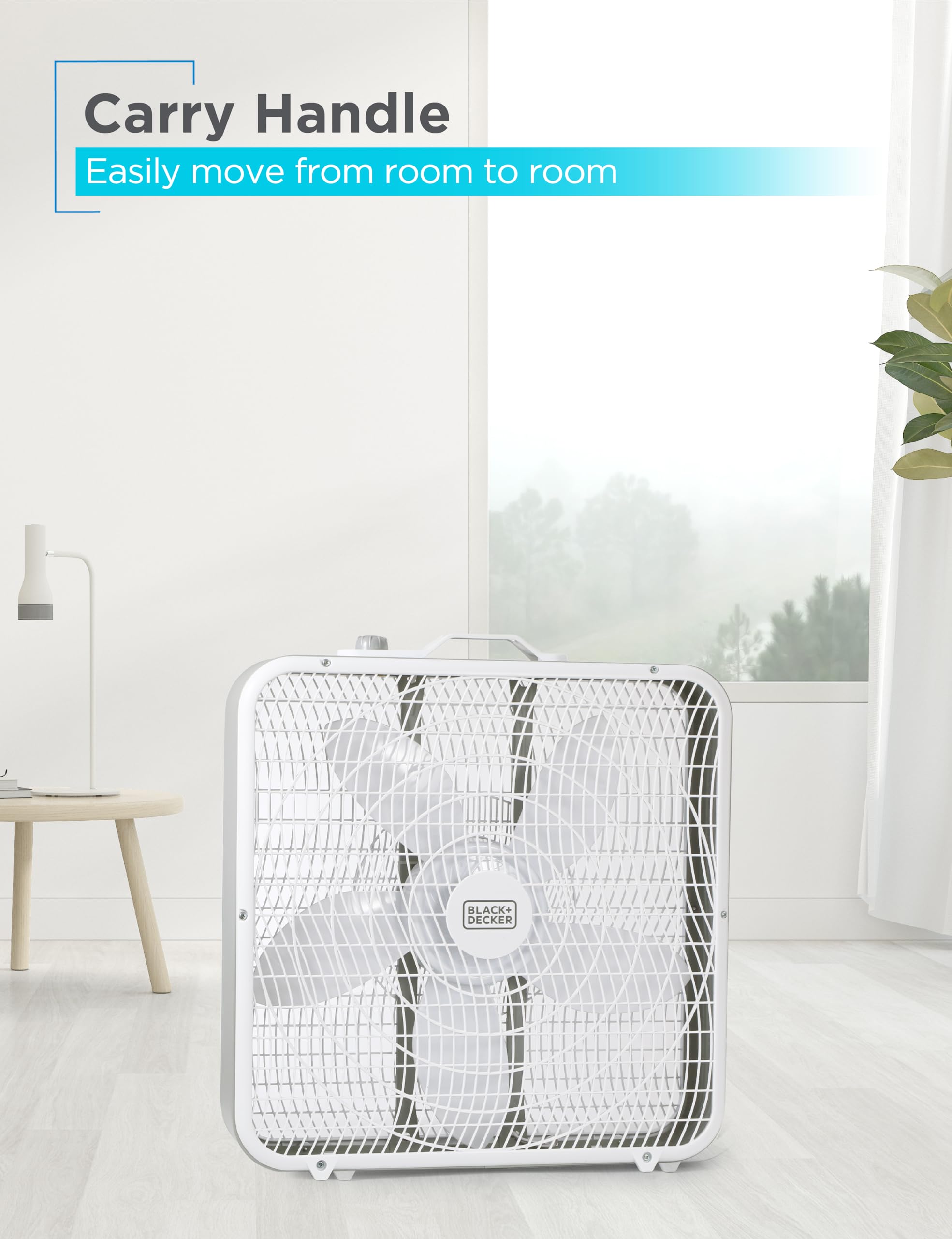Black+Decker Box Fan With 3 Speed Settings, 20    Box Fan With Carrying Handle, Rotary Knob And Recessed Cord Storage, Portable