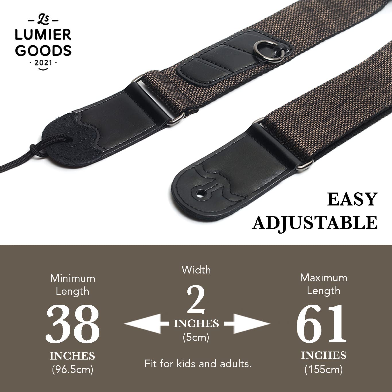 Guitar Strap For Bass, Electric & Acoustic Guitar, Strap Locks Included (Dark Brown)