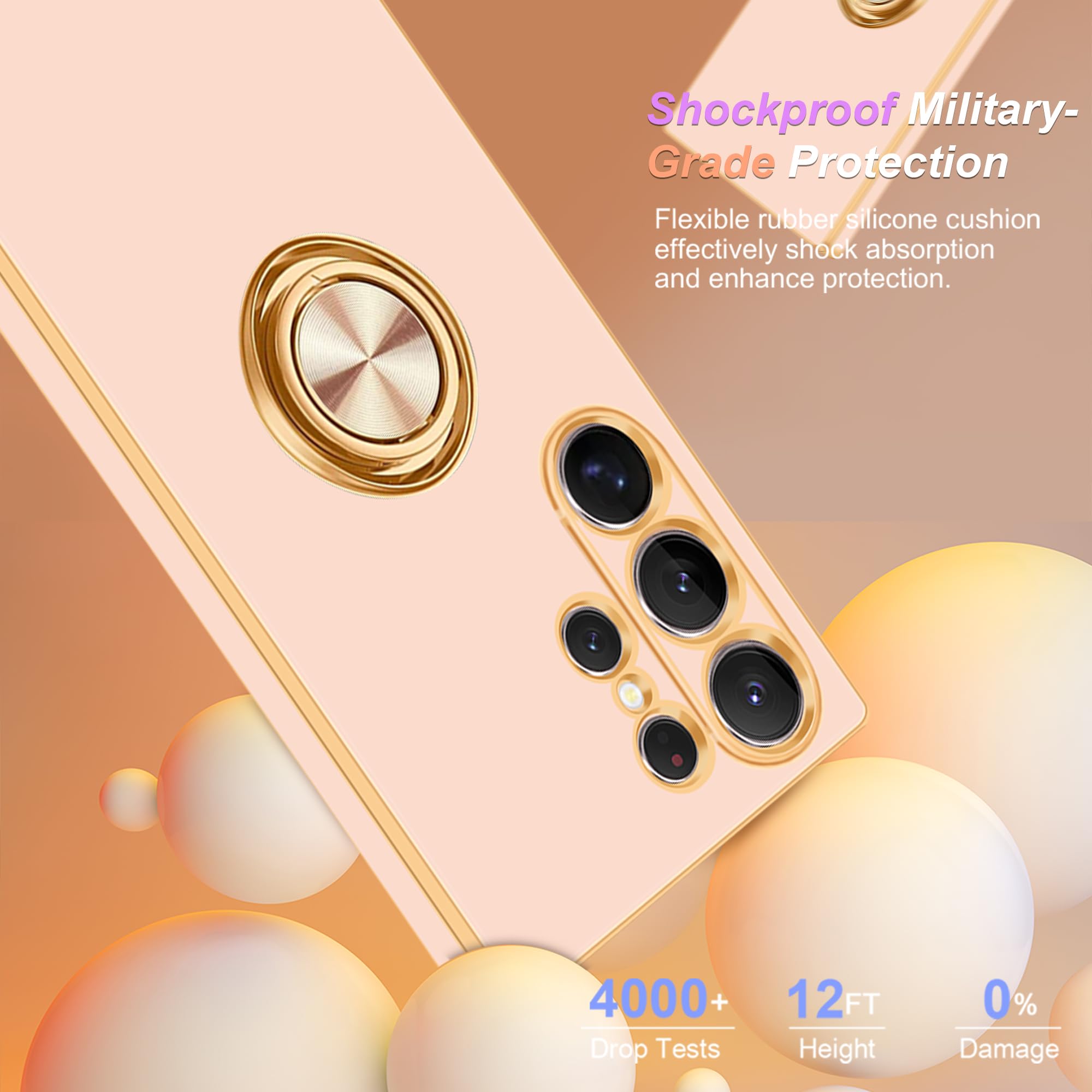 Fingic For Samsung S24 Ultra Case[With 360Ring Holder][Support Magnetic Car Mount]Cute Kickstand Slim For Women Girl Nonslip Rug