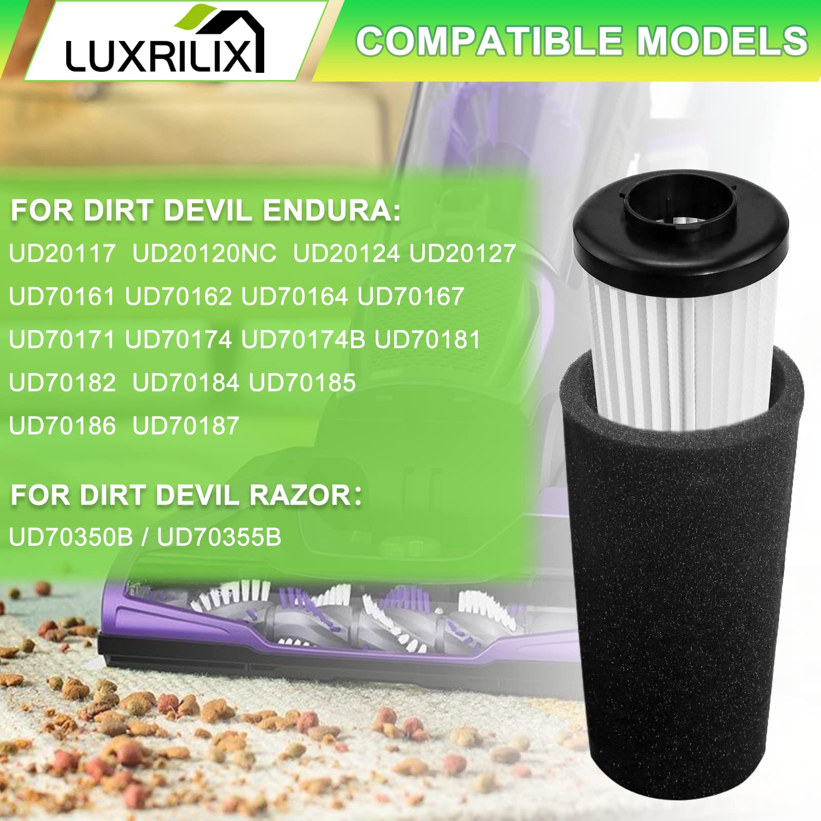 F112 Filter Replacement For Dirt Devil Endura F112 Replacement Odor Trapping Filter, Compatible With Dirt Devil F112 Ud20120Nc U