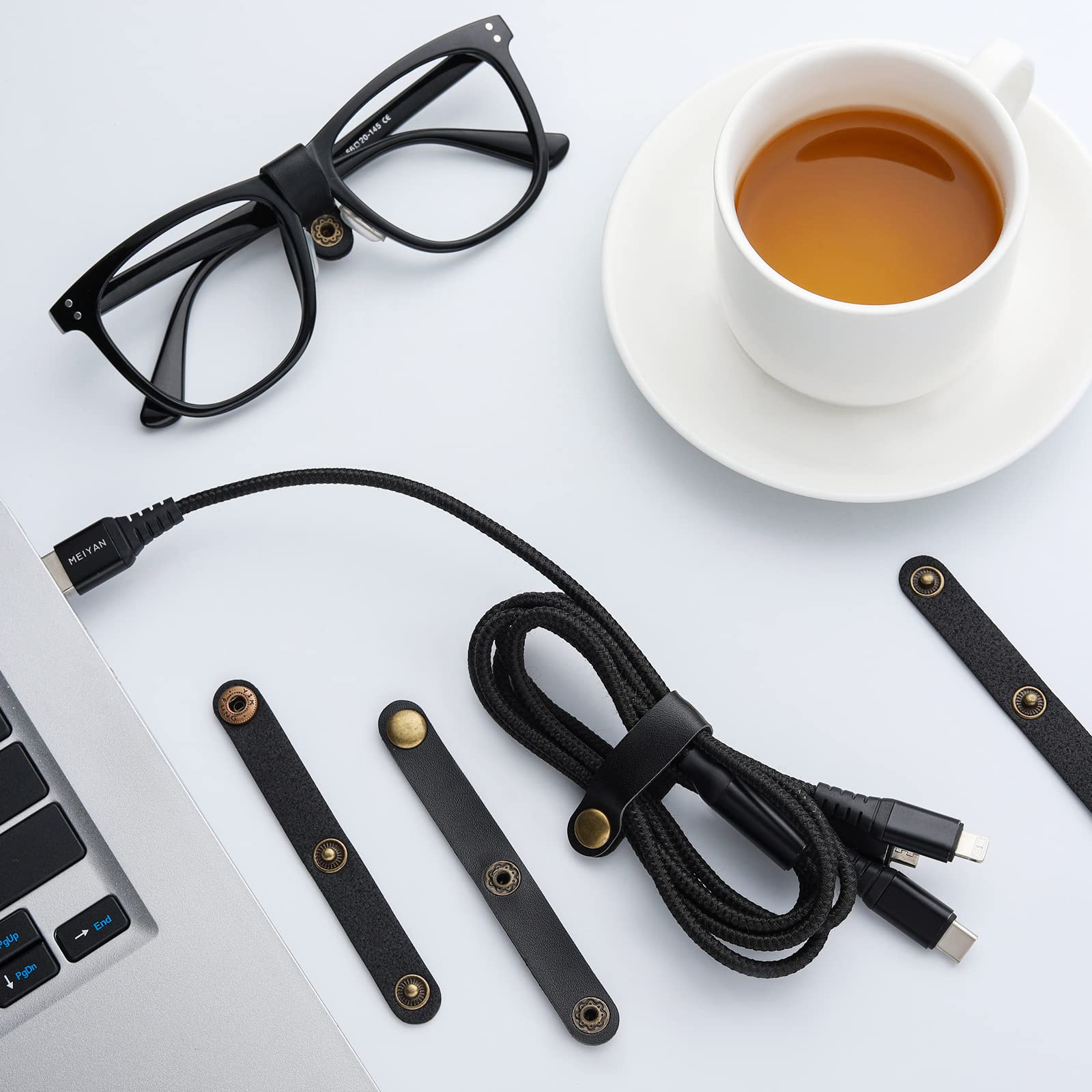 24 Pieces Leather Cable Straps Leather Cord Organizers 2 In 1 Portable Leather Cord Strap Cord Keeper Cable Ties Organizing Usb