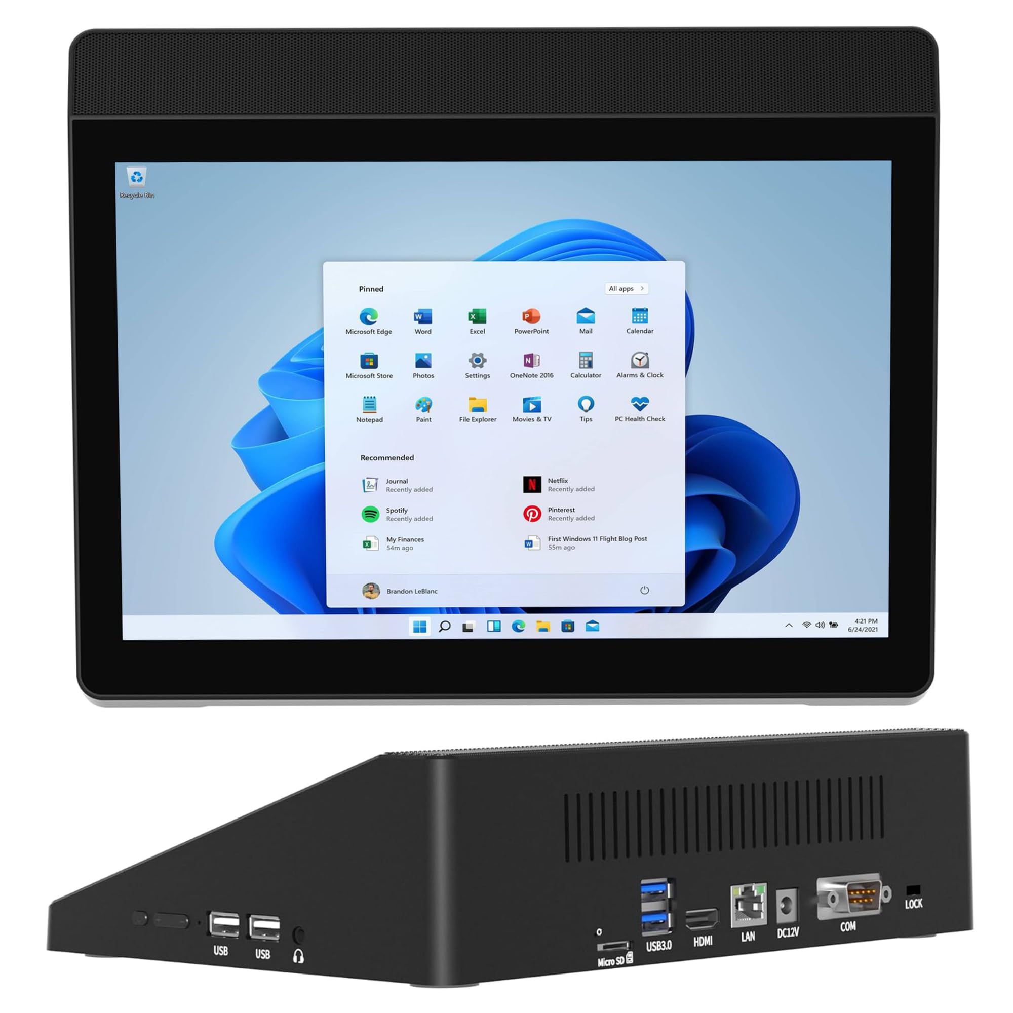 OuuOee 10.1 Industrial Touchscreen Mini PC with Battery, Win 10 Mini-Desktop J3455 4GB RAM, 64GB ROM eMMC, 4K Display Output HDM