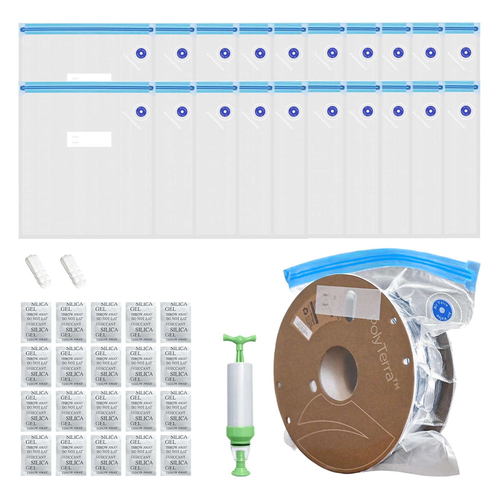 Ajoyib 3D Printer Filament Storage Kit 20Pcs Vacuum Storage Sealing Bags With Desiccants & Pump Moisture Proof Filament Dry 30 *