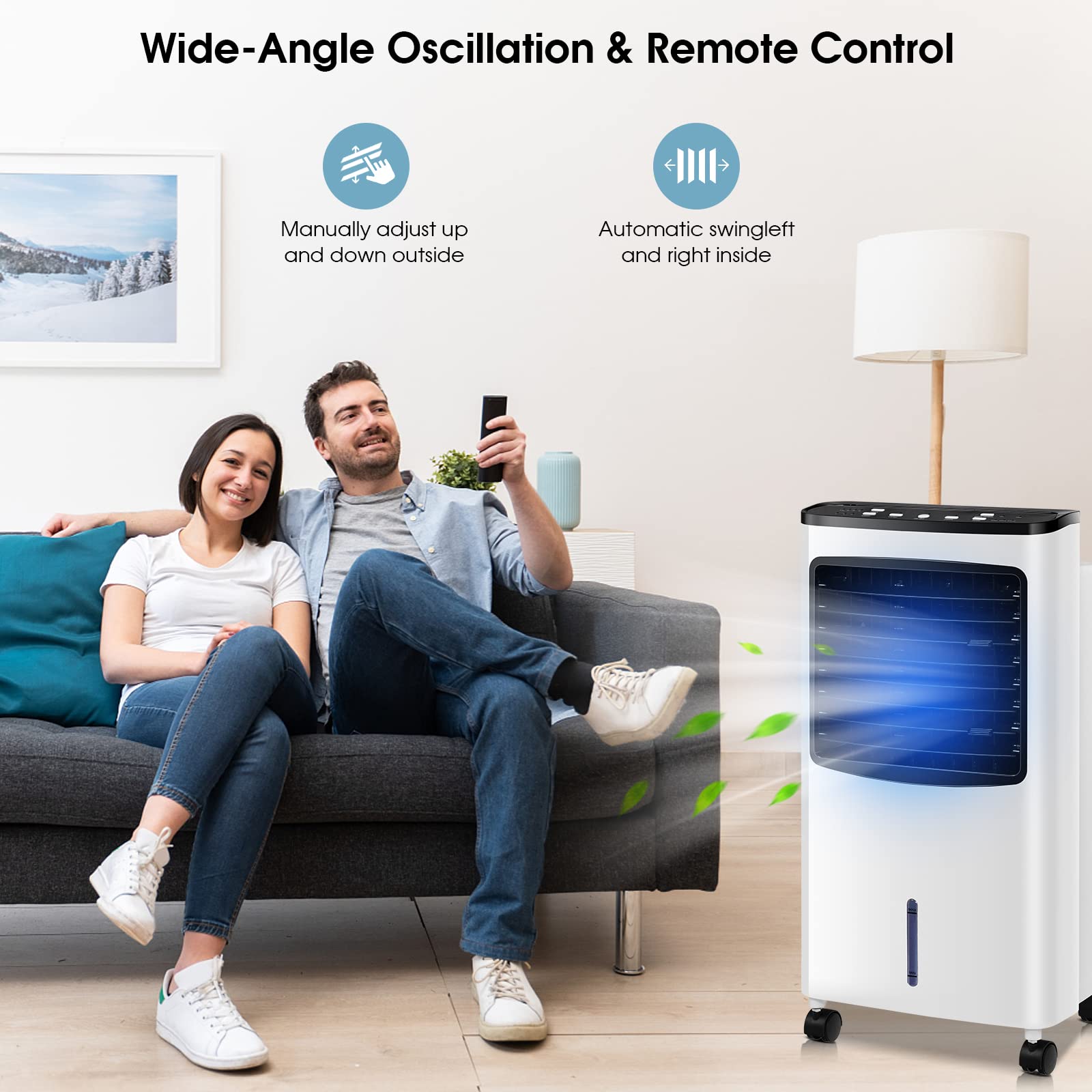 Petsite Portable Evaporative Air Cooler, 3 In 1 Oscillation Cooling Fan With Remote Control, 2 Ice Packs, Humidifying, 3 Speeds,