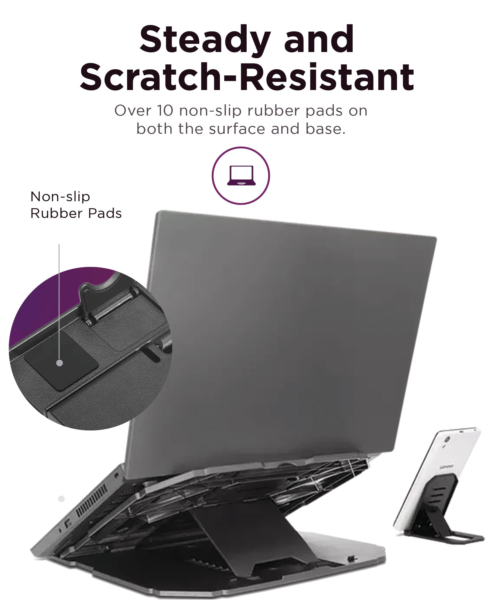 Lenovo 2 In 1 Laptop Stand, Ergonomic, 10 Adjustable Tilt Angles, Ventilated, Non Slip, Portable, Gxf0X02619, Black