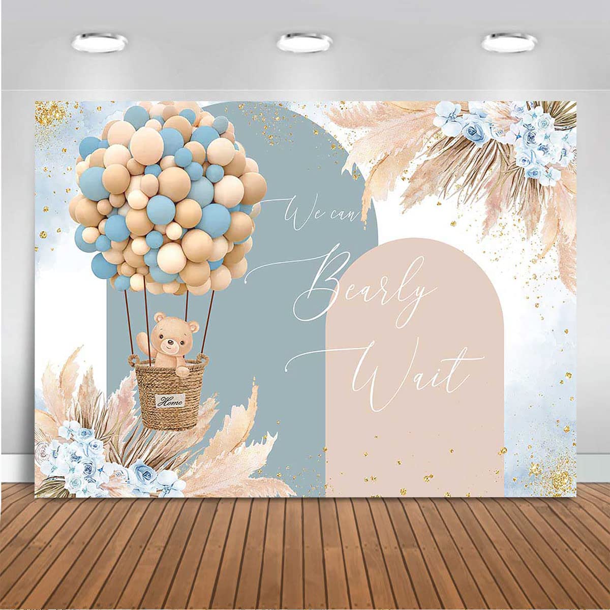Mocsicka We Can Bearly Wait Backdrop Boho Hot Balloon Bearly Wait Baby Shower Decorations Girl Boy Blue Pampas Grass We Can Bear