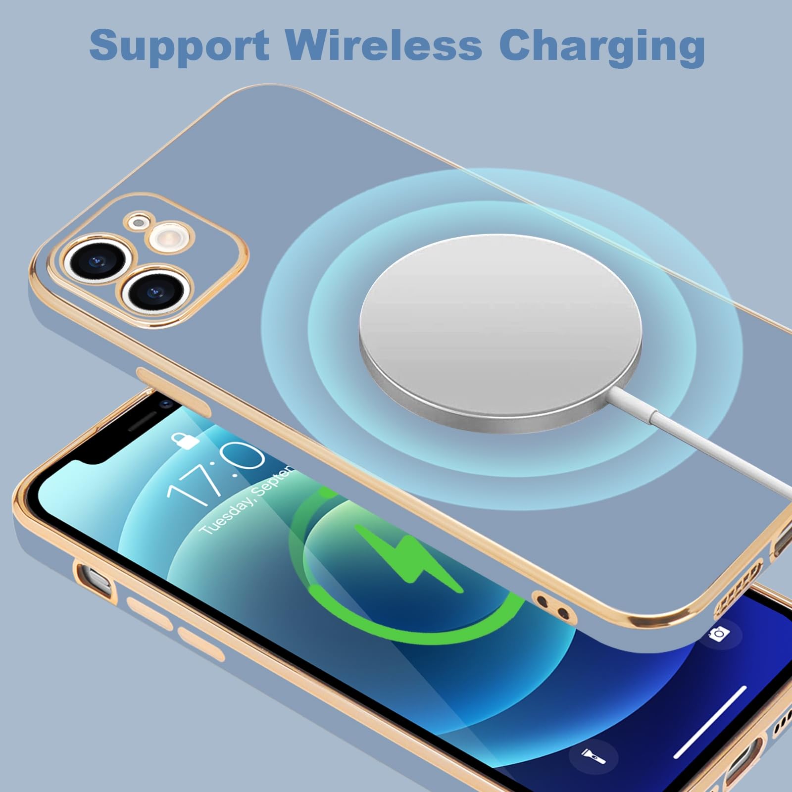 Lafunda Designed For Iphone 12 Case, Cute Luxury Plating Case For Women Girls Classy Electroplated Golden Edge Shockproof Tpu Bu