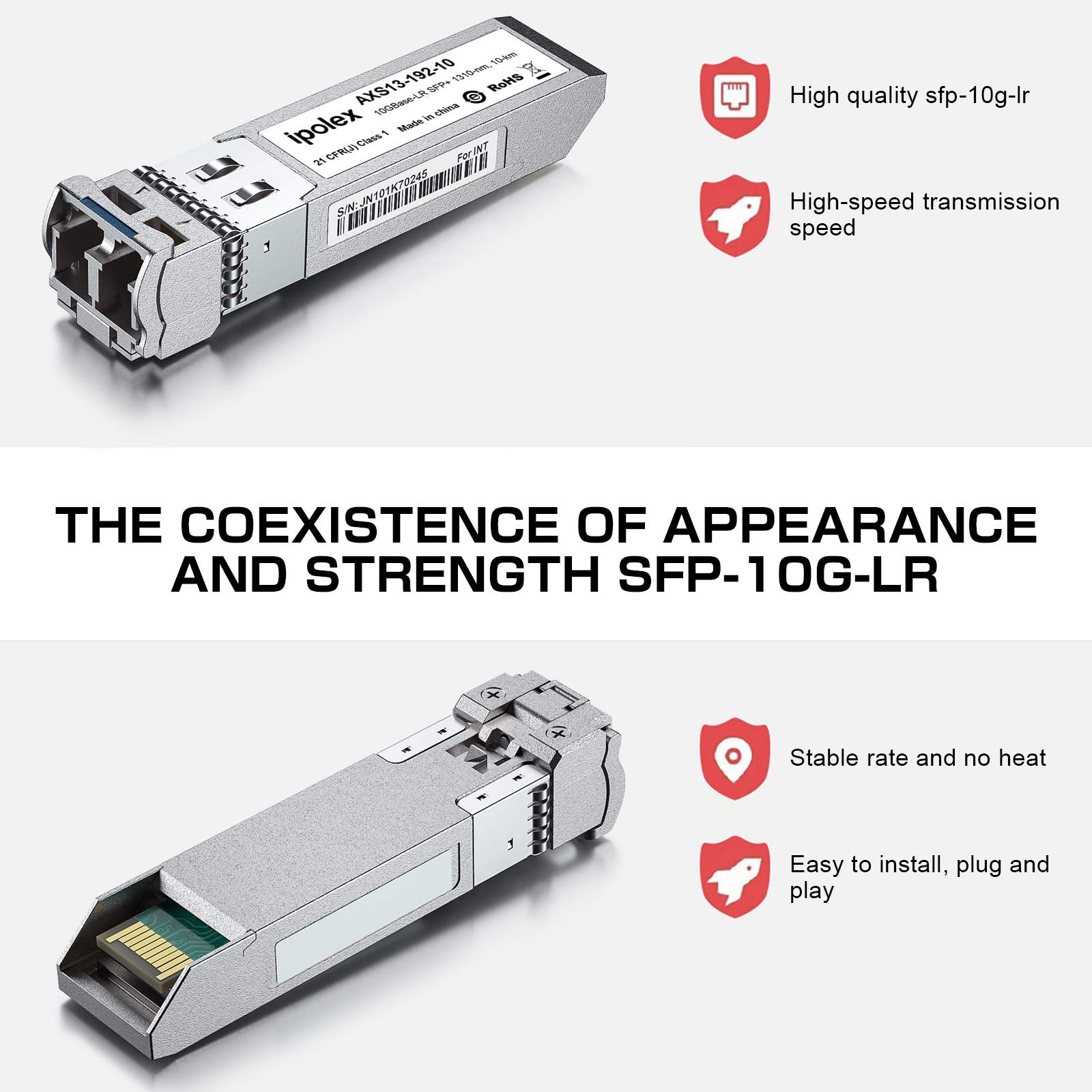 Ipolex 10G Lr Sfp+ To Lc Singlemode Transceiver, 10Gbase Lr Sfp+ Fiber Module, For Hp J9151A (Smf, 1310Nm, 10Km)