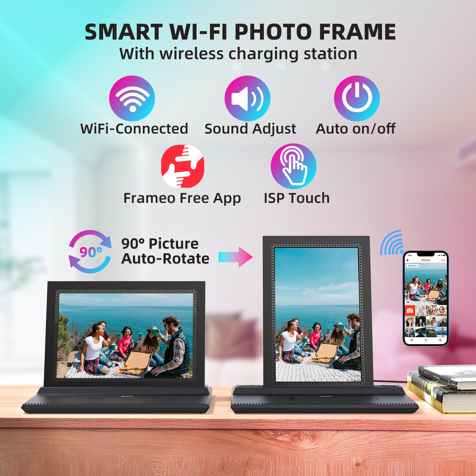 Nbtous 3 In 1 10.1'' Wifi Digital Picture Frame With Charging Station.15W For Phone And 5W For Earbuds. Internal 32Gb Storage, F