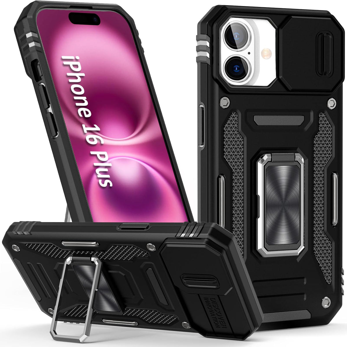 Sefing Case For I Phone 16 Plus Phone Case 16 Plus Case With Camera Cover, With Ring Holder Kickstand, With Magnet Car Mount Fun