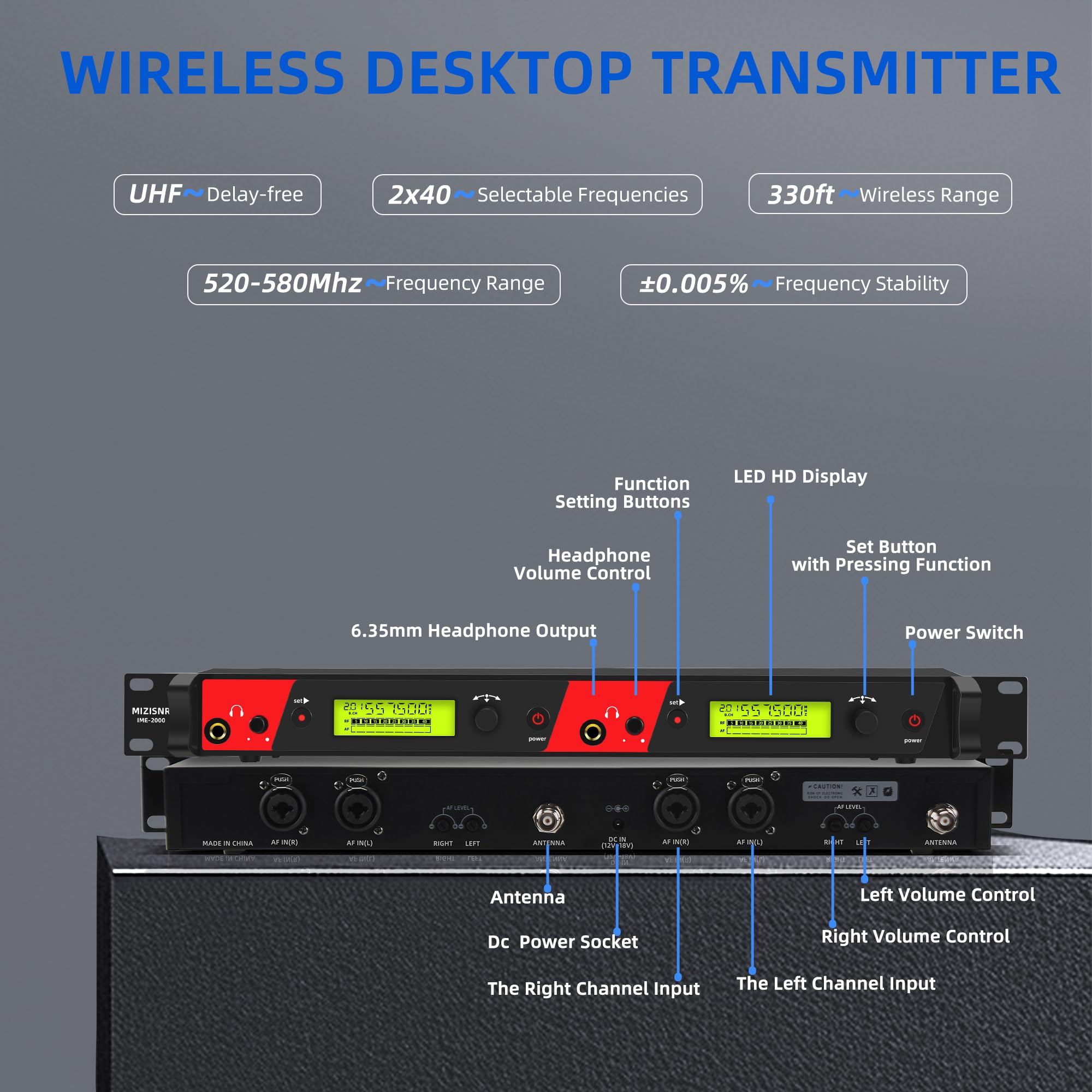 Mizisnr Wireless In Ear Monitor System, 2 Channel 8 Bodypacks Pro Mono Iem System For Musicians, Metal Rack Mount Monitor W/ 2X4