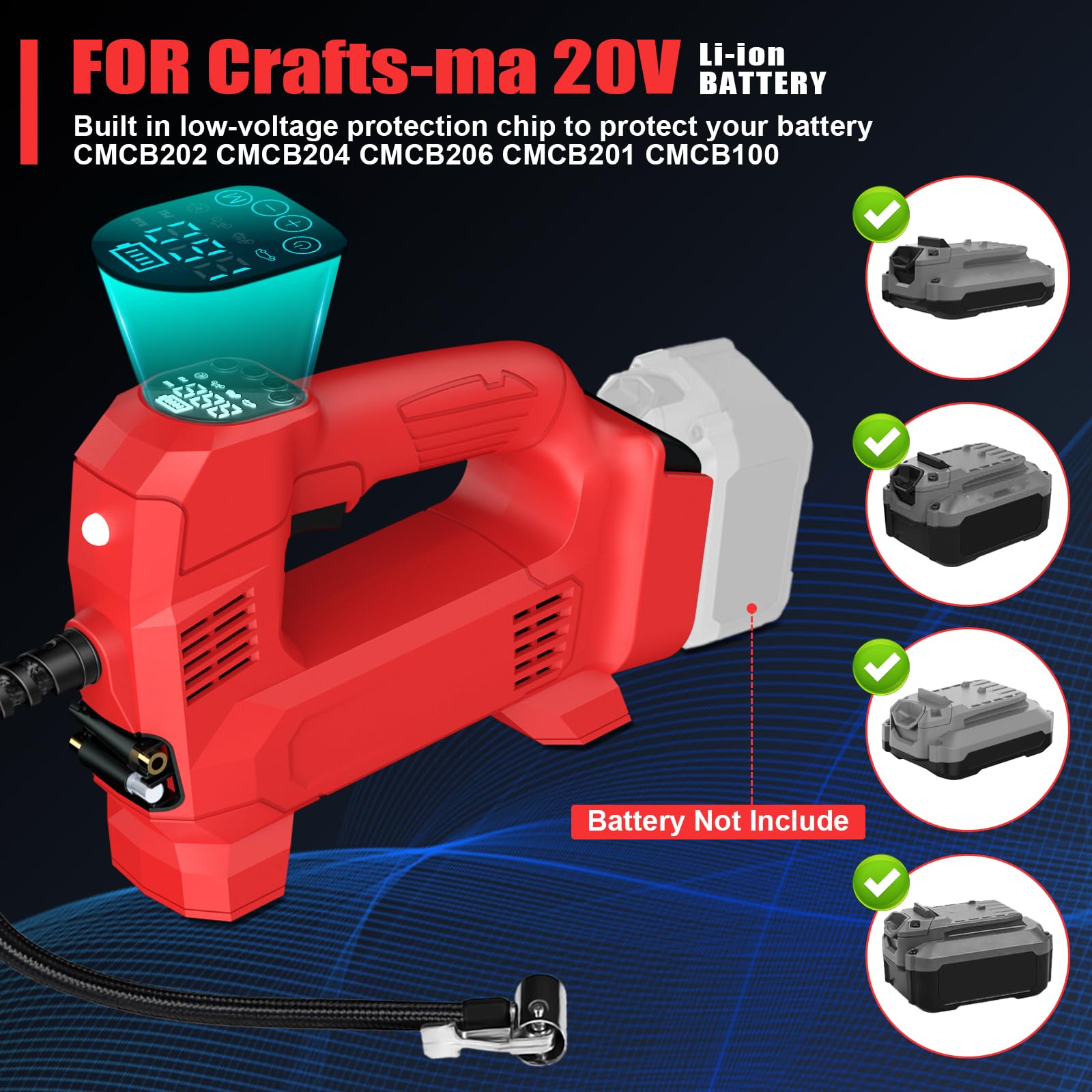 Cordless Tire Inflator Air Compressor For Craftsman 20V V20 Battery, Portable Handheld Air Pump With Digital Pressure Gauge For
