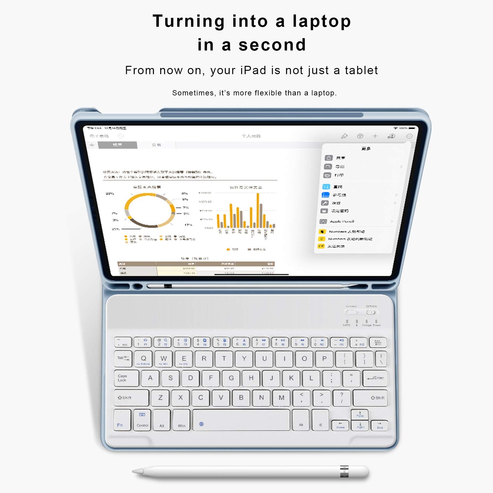 Aoub Case For Ipad 6Th/5Th Generation 9.7 Inch, Ipad Air 2, Ipad Air, Stand Folio Detachable Wireless Bluetooth Keyboard Cover S