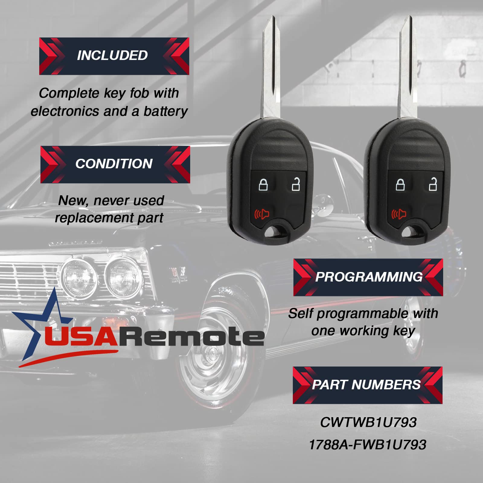 Car Key Fob Keyless Entry Remote Fits Ford, Lincoln, Mercury, Mazda (Cwtwb1U793 3 Btn)   Guaranteed To Program