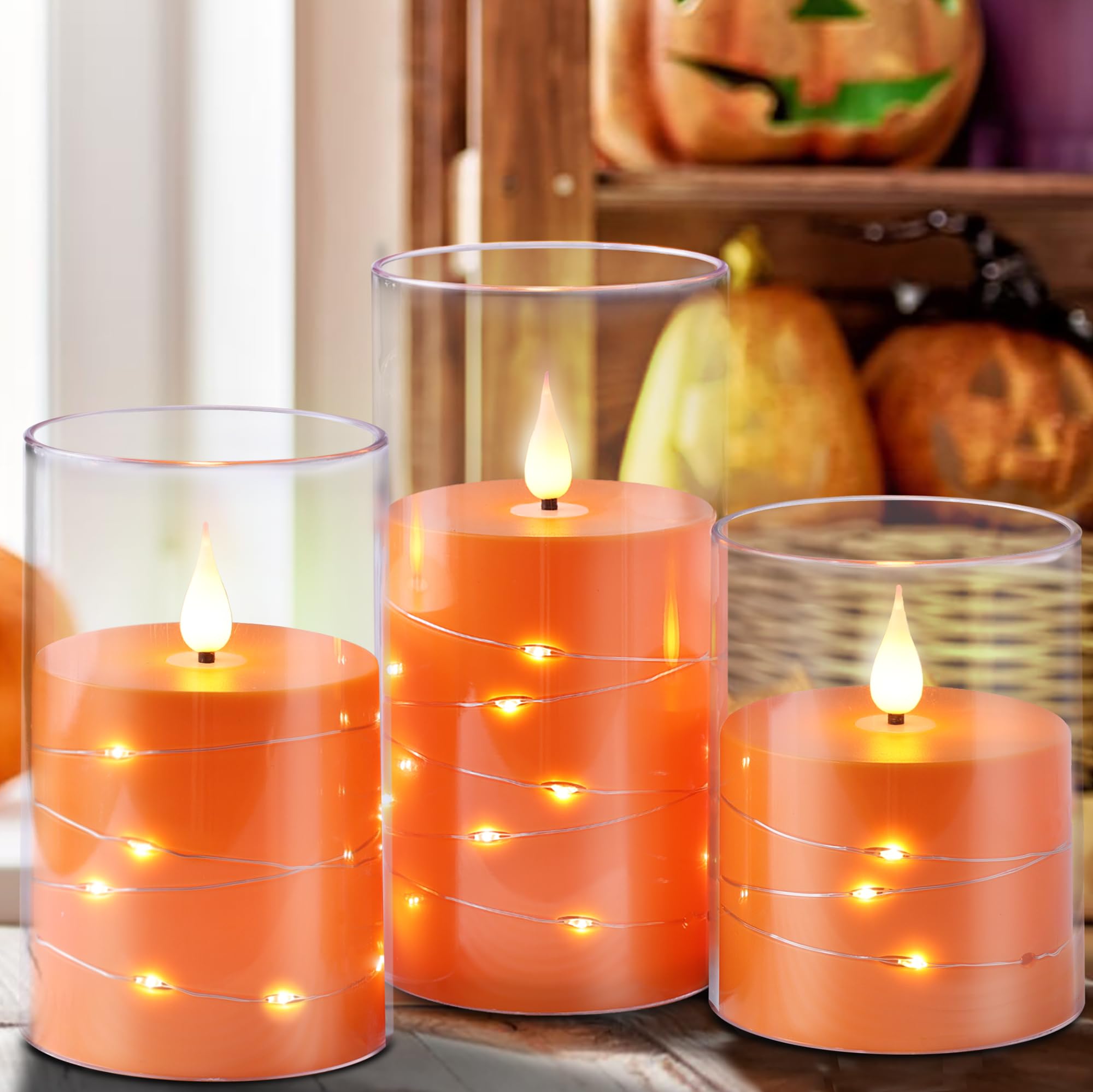 Da By Flickering Flameless Candles With Embedded Star String Lights, Battery Operated Candles With Remote And Timer,Acrylic Led