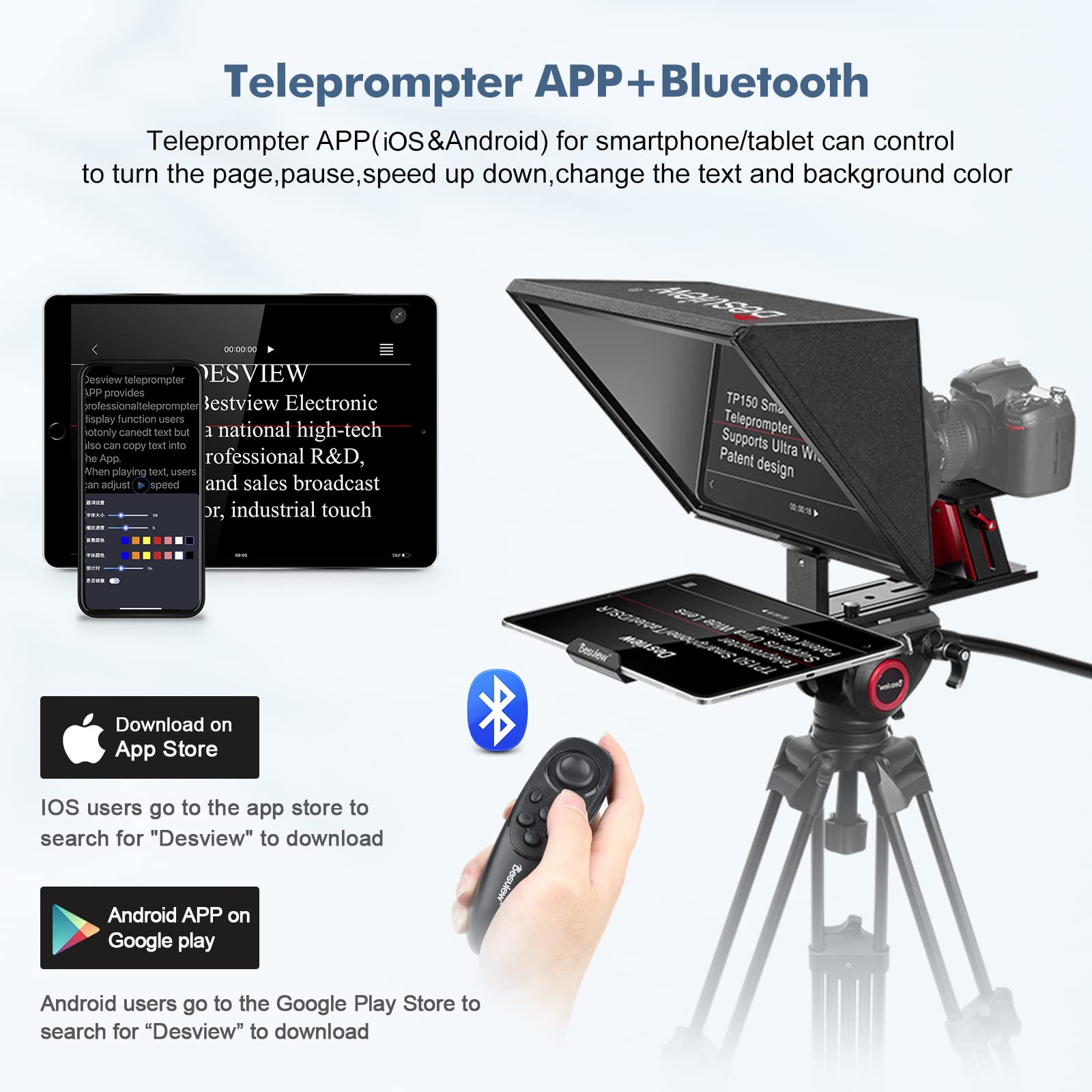 Desview Tp150 Teleprompter, 15 Inch High Display Mirror, Aluminum Alloy Teleprompter With Remote Control, Compatible With Ipad/S
