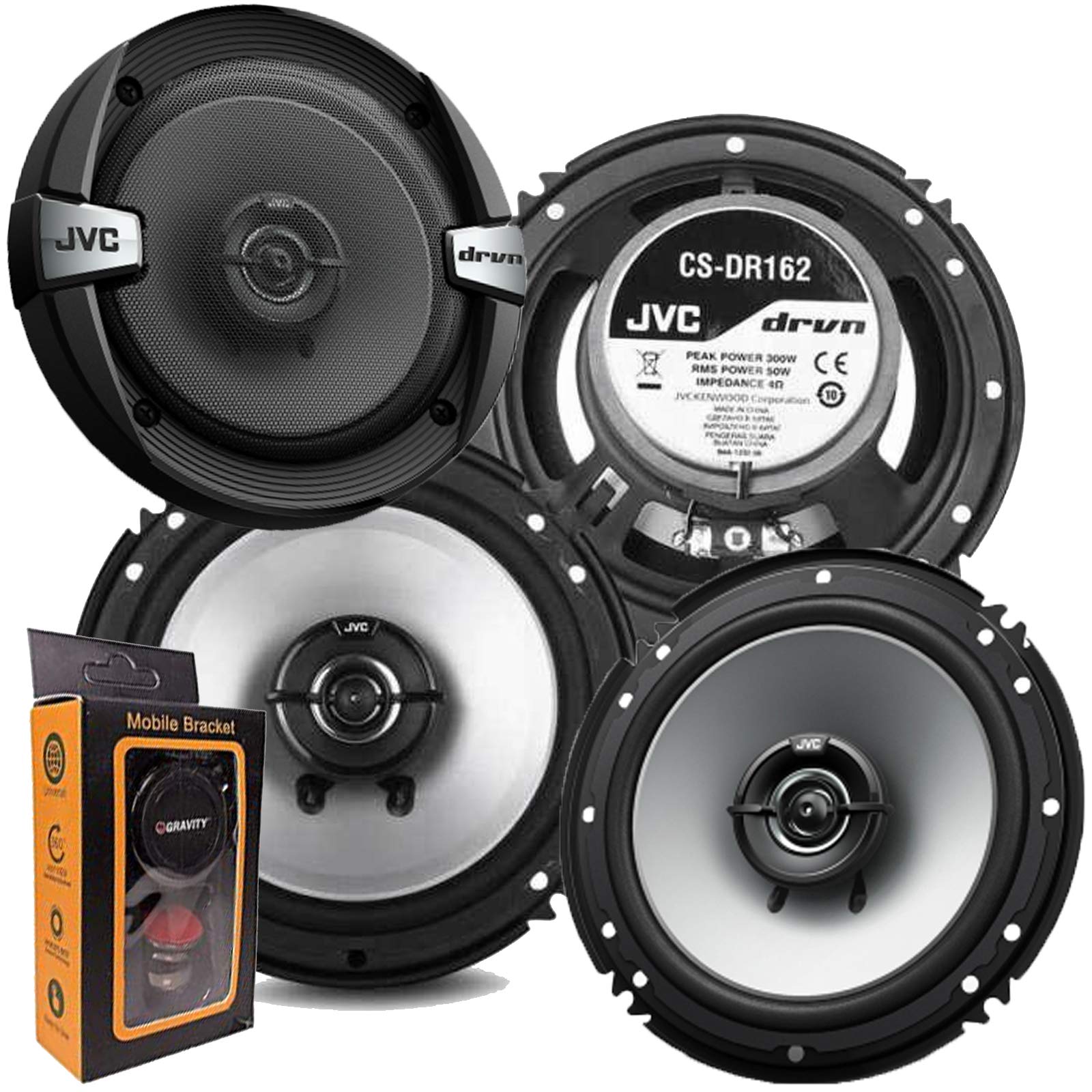 2 Pairs Of Jvc Cs Dr162 Dr Series 6.5 Inch 2 Way Coaxial Speakers (300 Watts Peak)   4 Speakers + Free Gravity Phone Holder