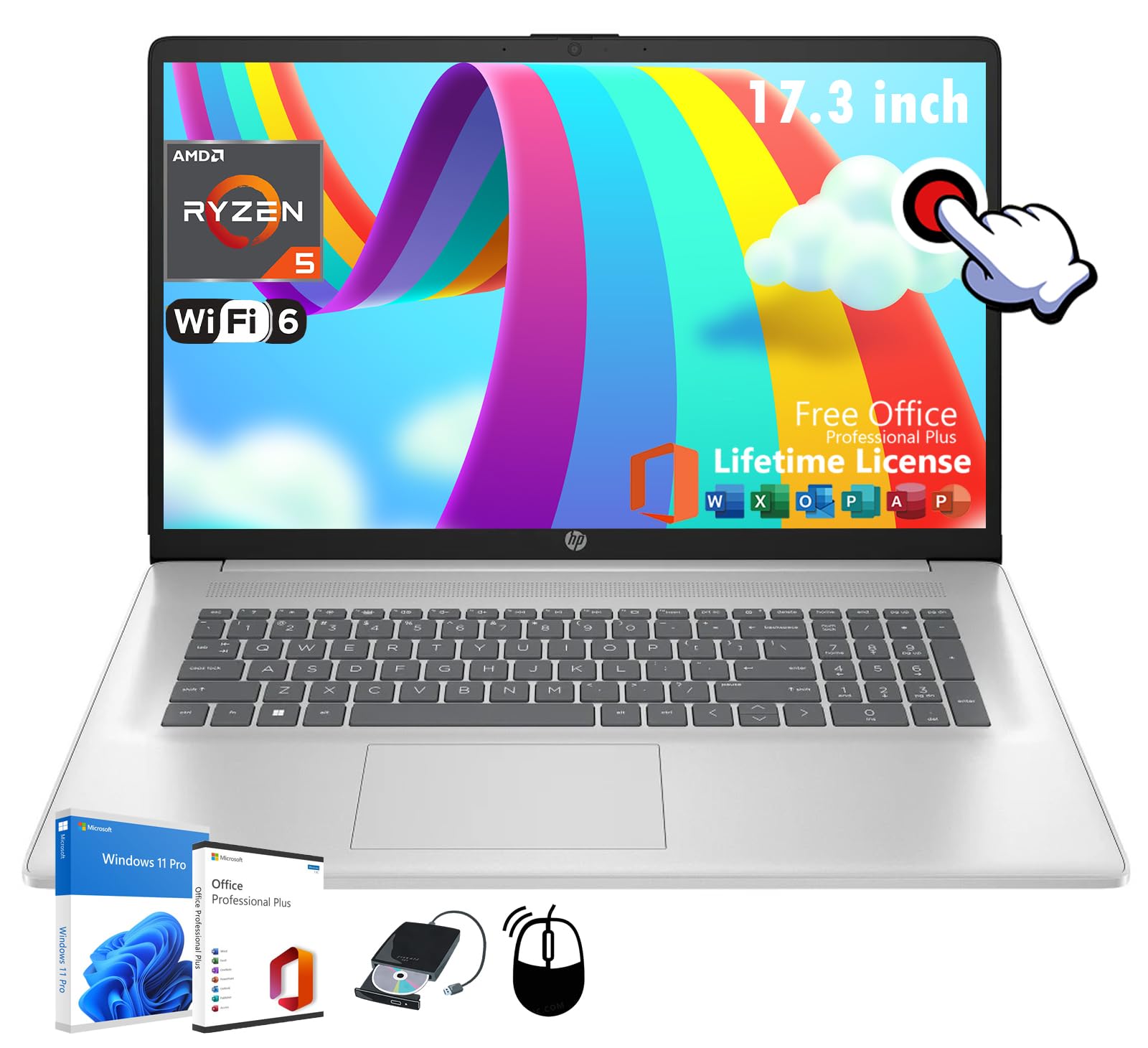 Hp 17.3'' Touchscreen Business Laptop Computer - Brightview Hd+ Display, Amd Ryzen 5 7530U Processor (Beats I7-1165G7), Hdmi, Wi