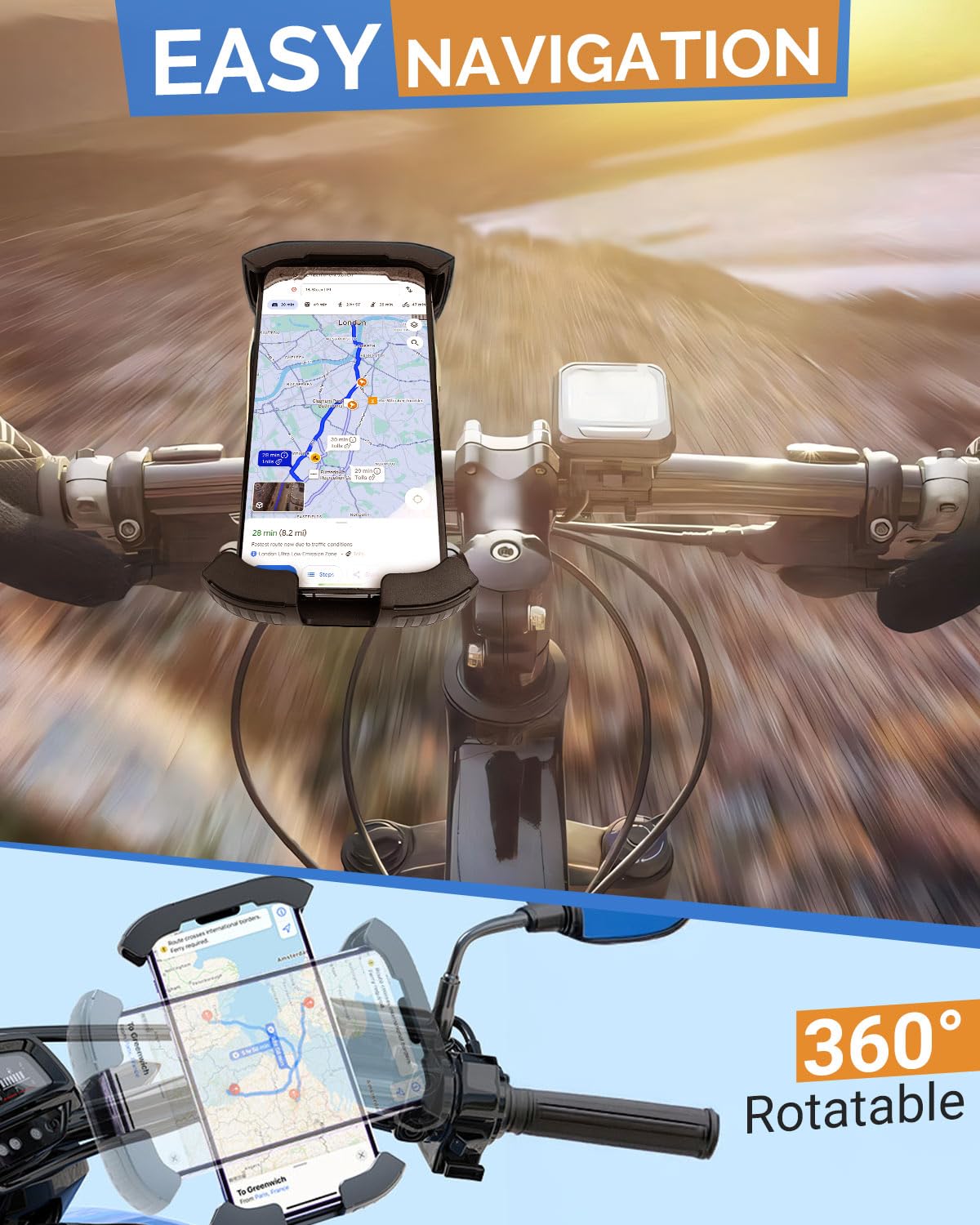 Victoper Bike Phone Holder, Motorcycle Handlebar Cell Phone Clamp, Motorcycle Phone Mount, Scooter Phone Clip For 5.5 To 6.7 Sma