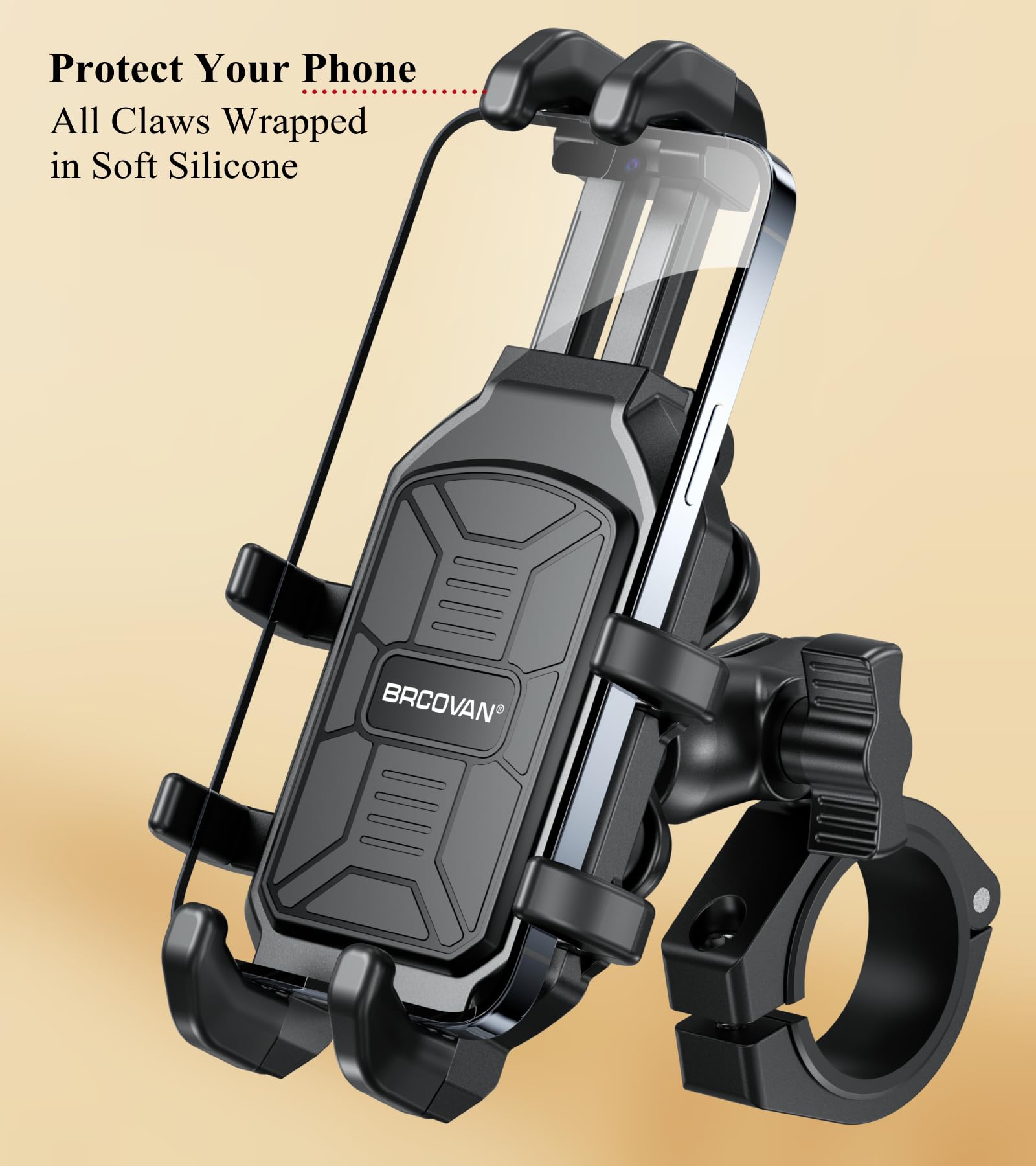 Brcovan Utv Phone Mount With Vibration Dampener, Adjustable Heavy Duty Utv Roll Cage Cellphone Holder Fit On 1.5''/1.65''/1.75''